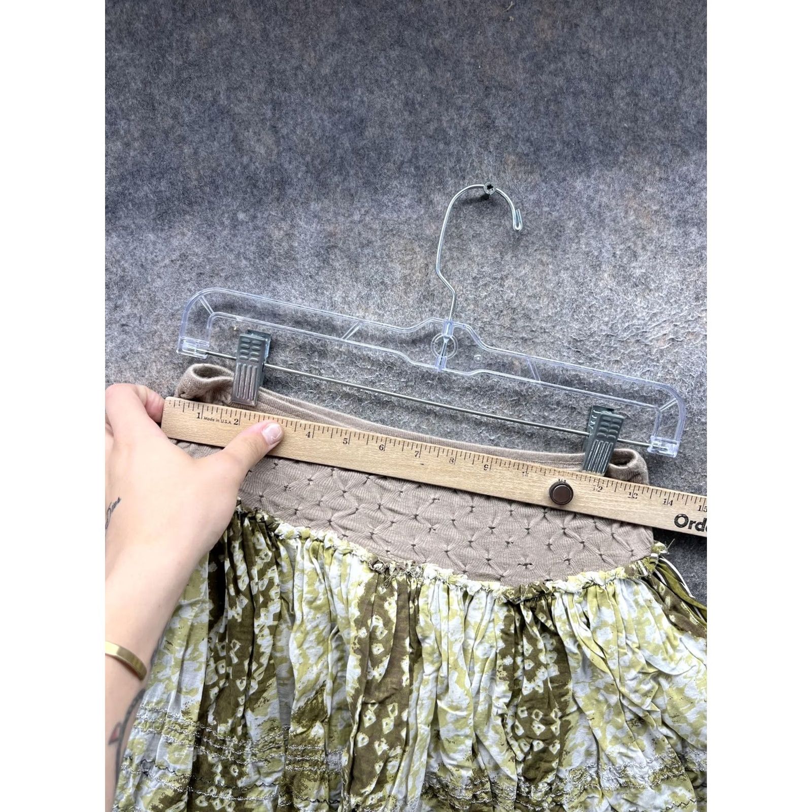 Free People VINTAGE Free People Skirt Womens 2 Green Geometric Peasant Layered Ruffle Mini Boho Size 26" / US 2 / IT 38 - 3 Thumbnail