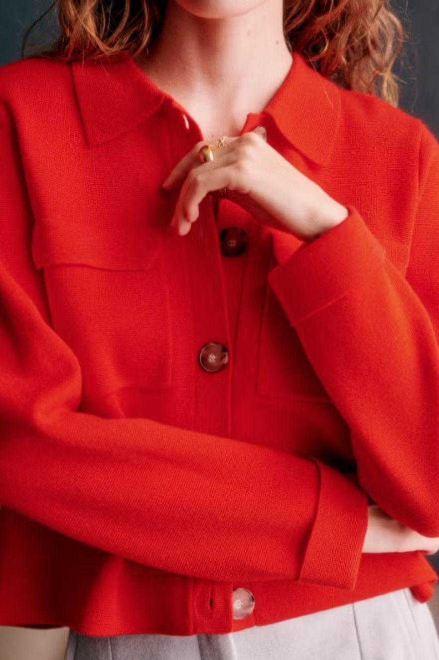 Sezane La Maille Sezane Betty Cardigan Coral Red Merino Wool Size M Size M / US 6-8 / IT 42-44 - 5 Thumbnail