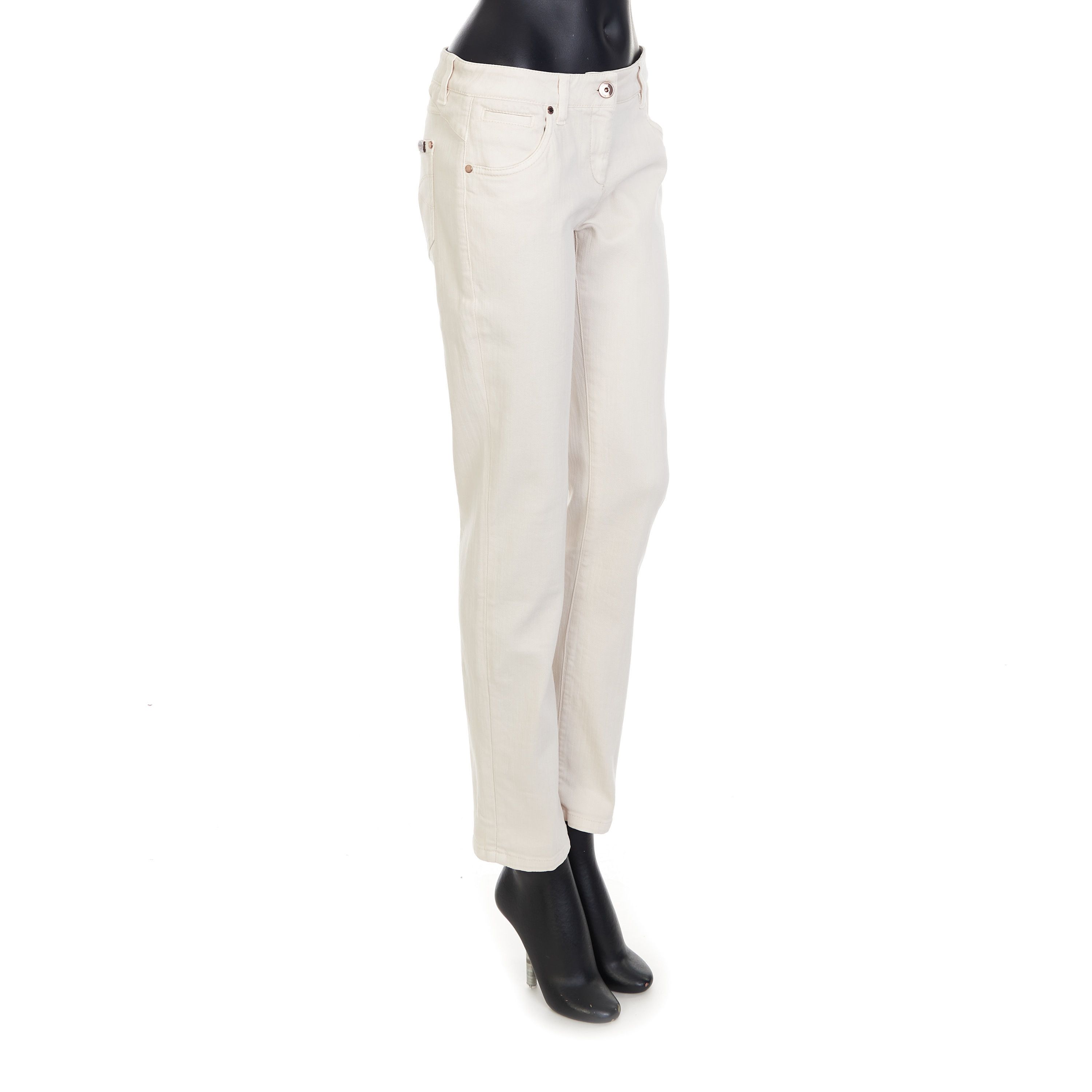 Brunello Cucinelli White Stretch Dyed Denim Five-Pocket Trousers Size 28" / US 6 / IT 42 - 7 Thumbnail