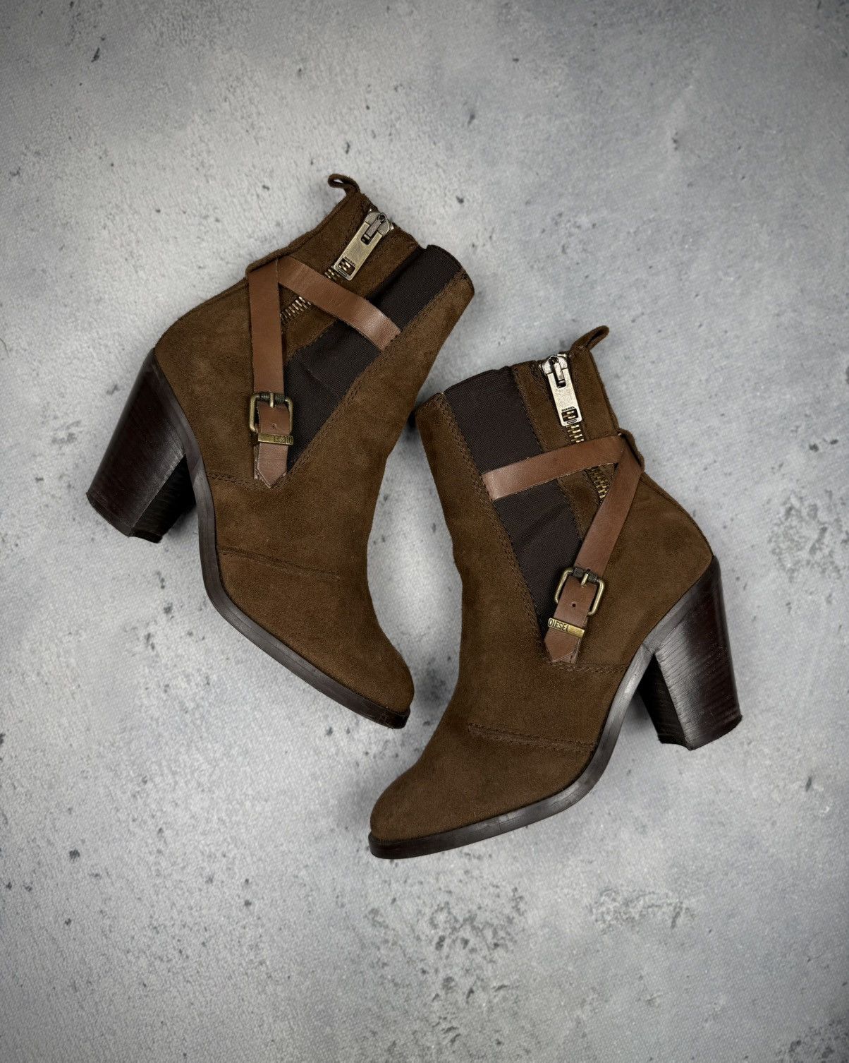 Diesel Diesel Suede Leather Heeled Ankle Boots Brown Buckle Strap Size US 8 / IT 38 - 1 Thumbnail