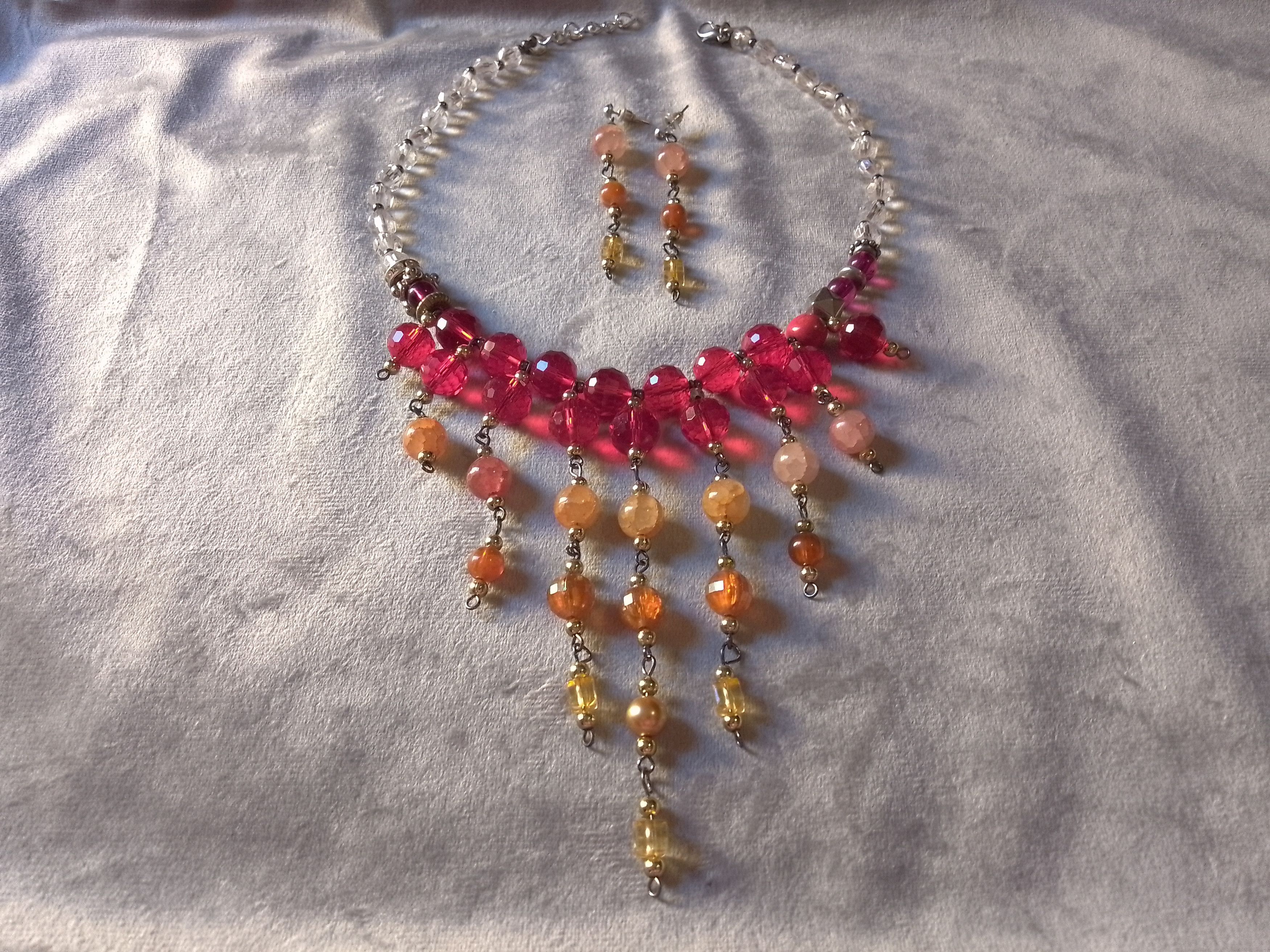 Handmade Necklace Red Crystals+gemstones. Frontal bangs.Earrings Size ONE SIZE - 4 Thumbnail