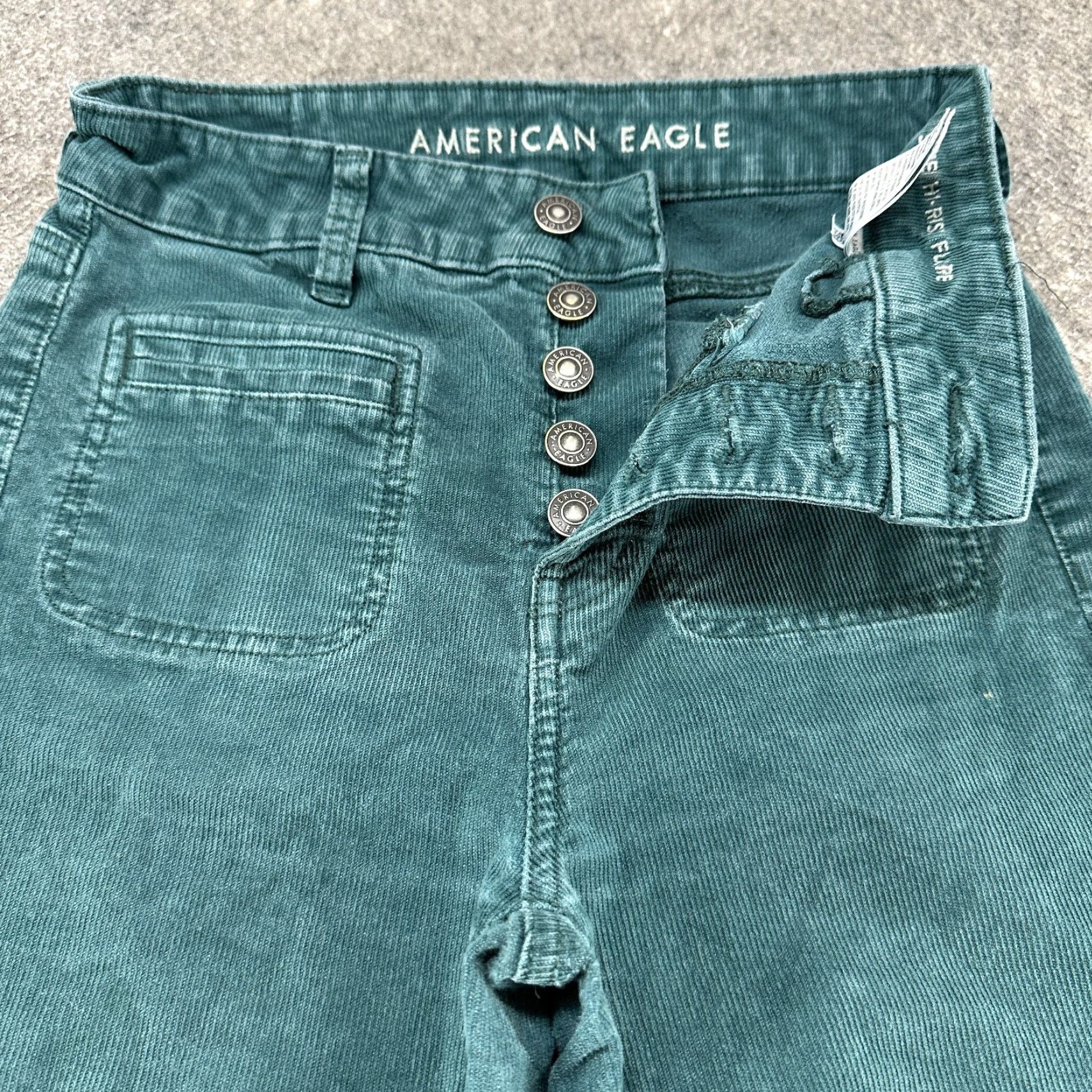American Eagle Outfitters American Eagle Outfitters Pants Womens 2 Green Corduroy Super Hi Rise Flare Stretch Cotton Modern Retro 30 Inseam Buttons Pockets Casual Size 26" / US 2 / IT 38 - 2 Thumbnail