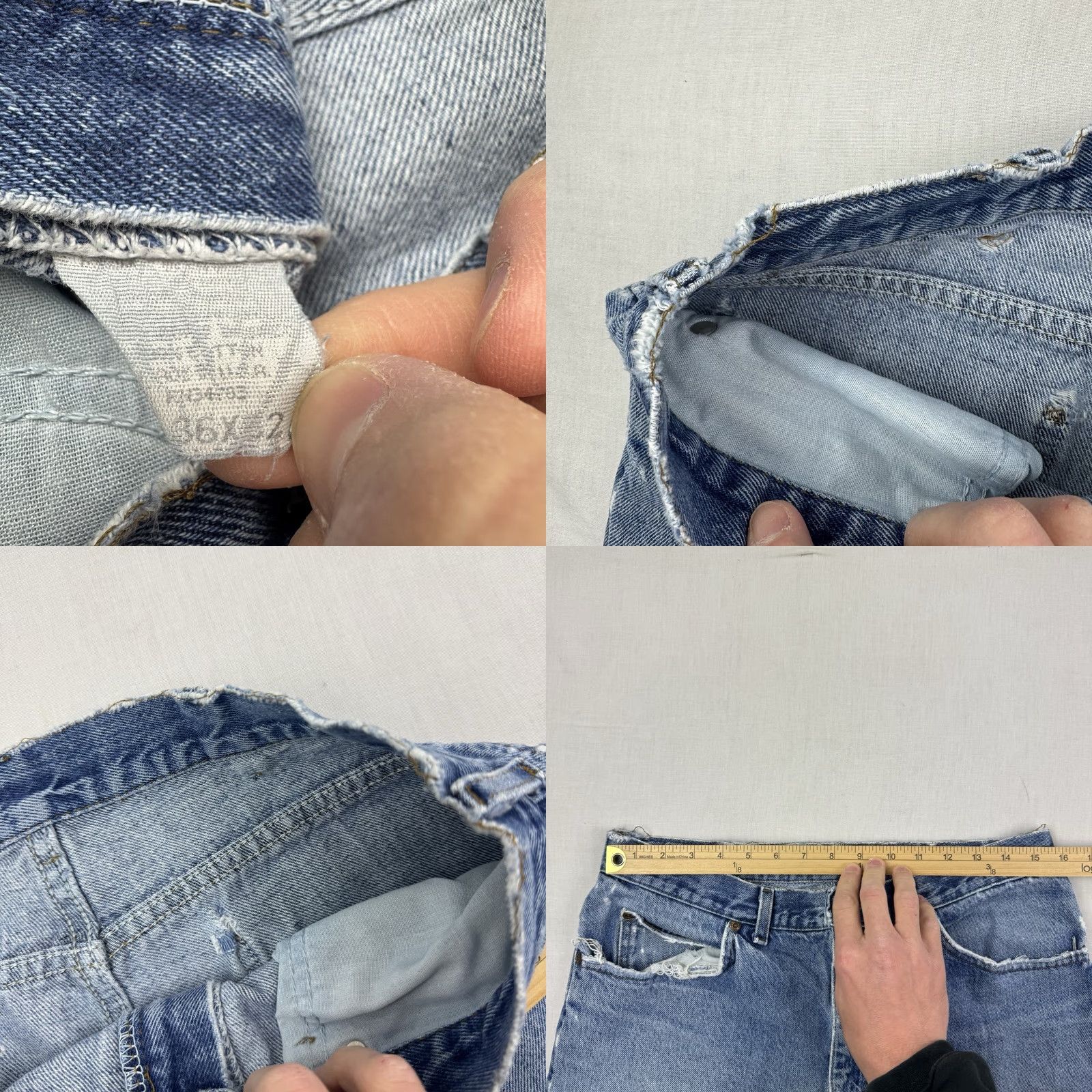 Lee VINTAGE Lee Jeans Men 36x32 Regular Straight USA Blue Cotton 1980s-90s, Worn, Thrashed, Zip, Inseam 32, Made in USA, Leather Patch, Hipster Size US 36 / EU 52 - 8 Thumbnail