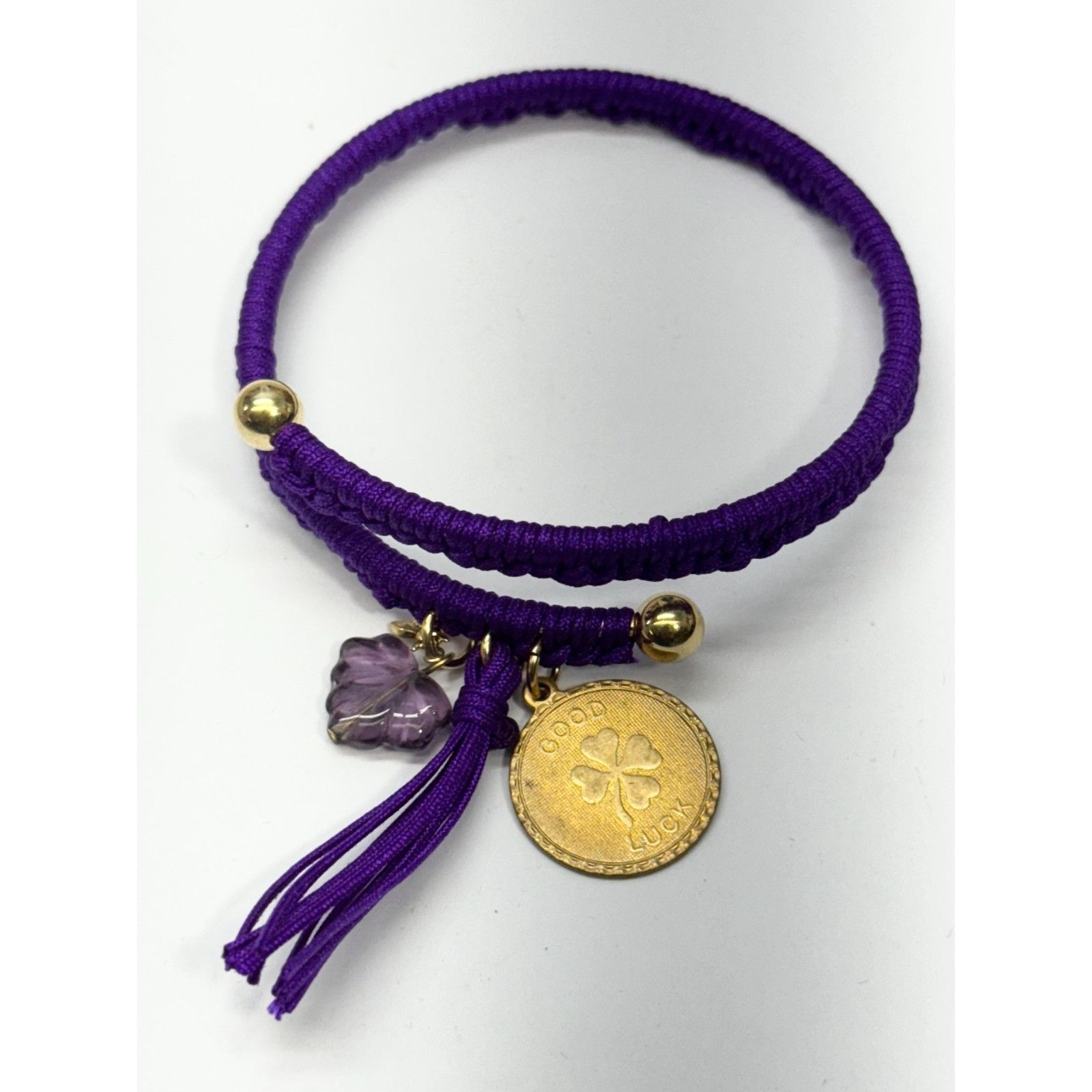 Vintage Vintage purple good luck clover glass leaf charm tassel brac Size ONE SIZE - 1 Thumbnail