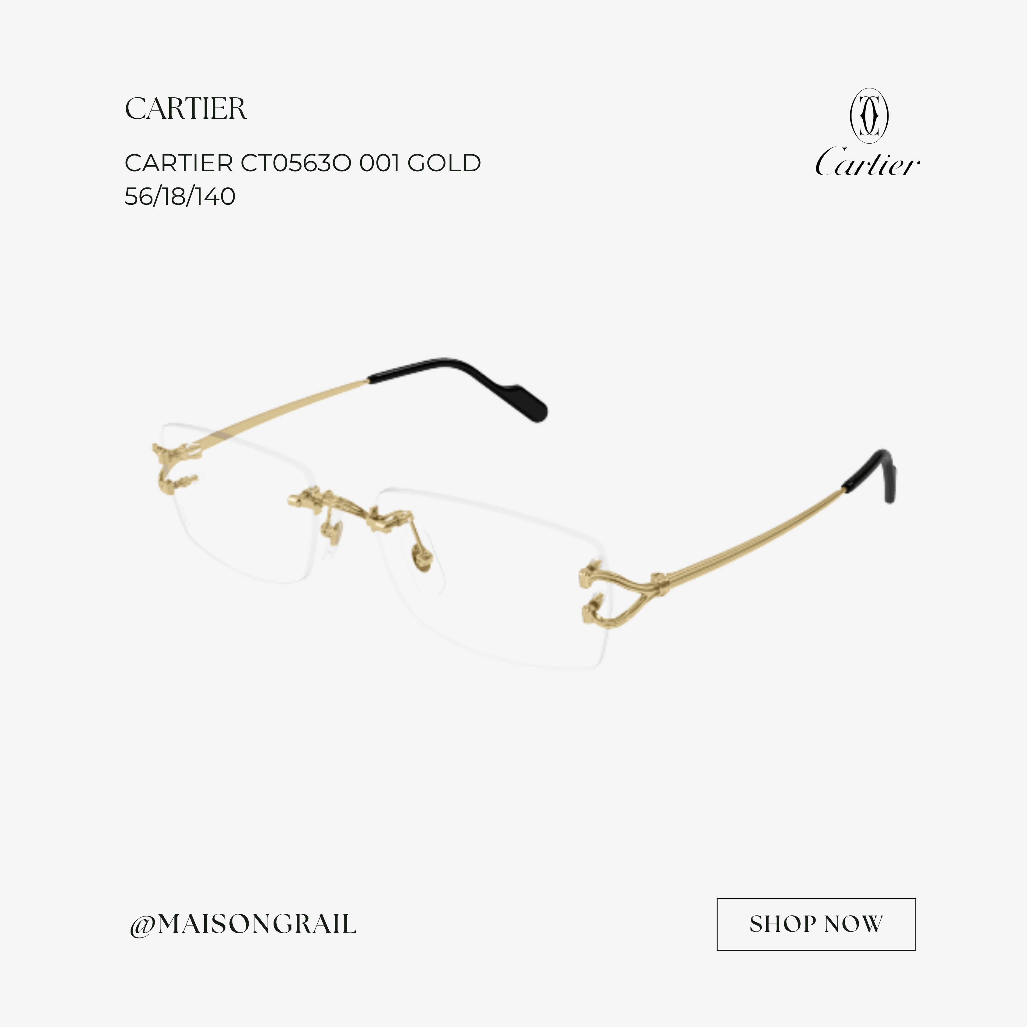 CARTIER 長方形フレムメカネ CT0563O 001 Cartier CT0563O 001 Glasses - US