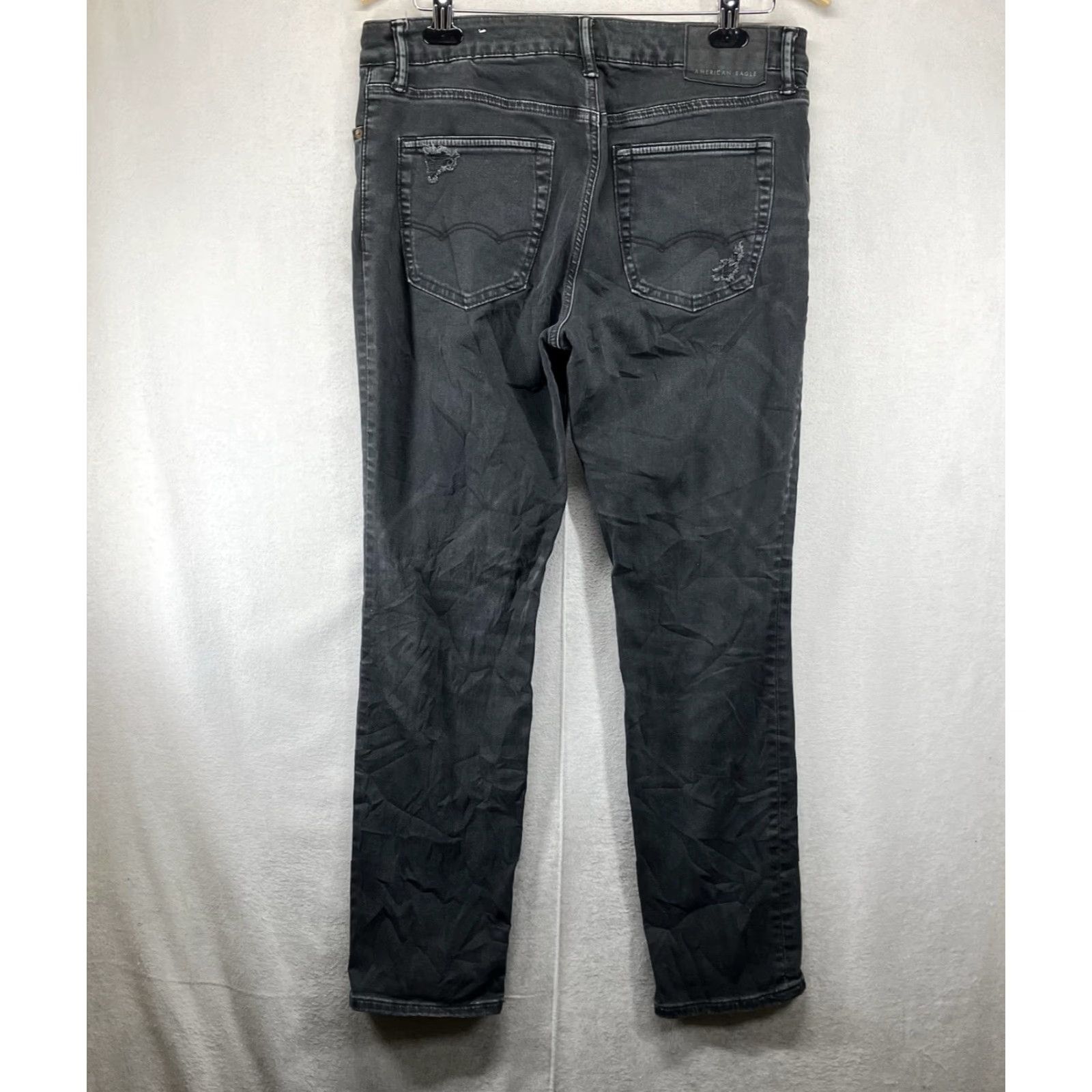 American Eagle Outfitters American Eagle Flex Jeans Black Slim Straight 32x28 Distressed Mid-Rise Mens Size US 32 / EU 48 - 2 Thumbnail