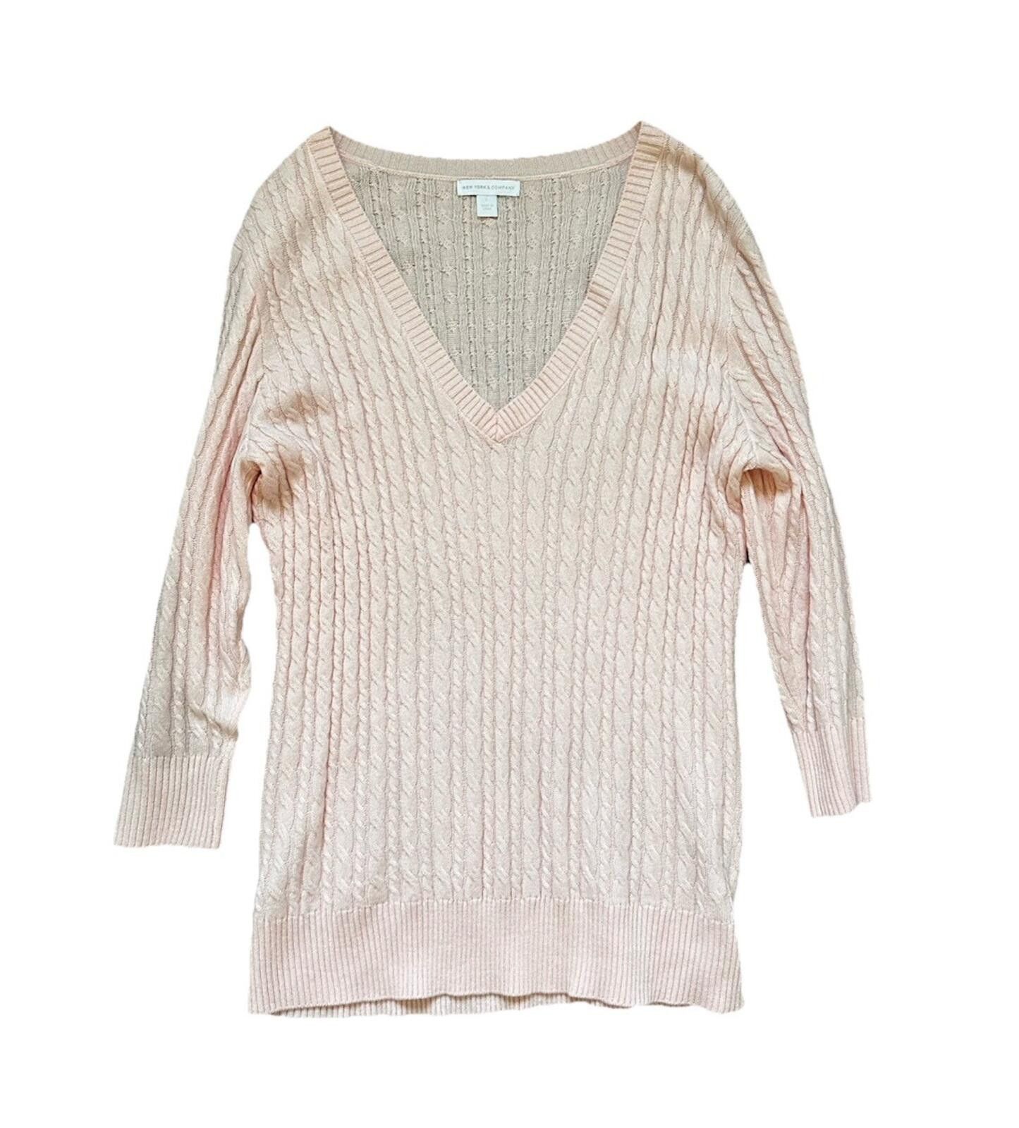 Other New York & Company Women's Large V Neck Pink Knit Sweater Size L / US 10 / IT 46 - 1 Thumbnail