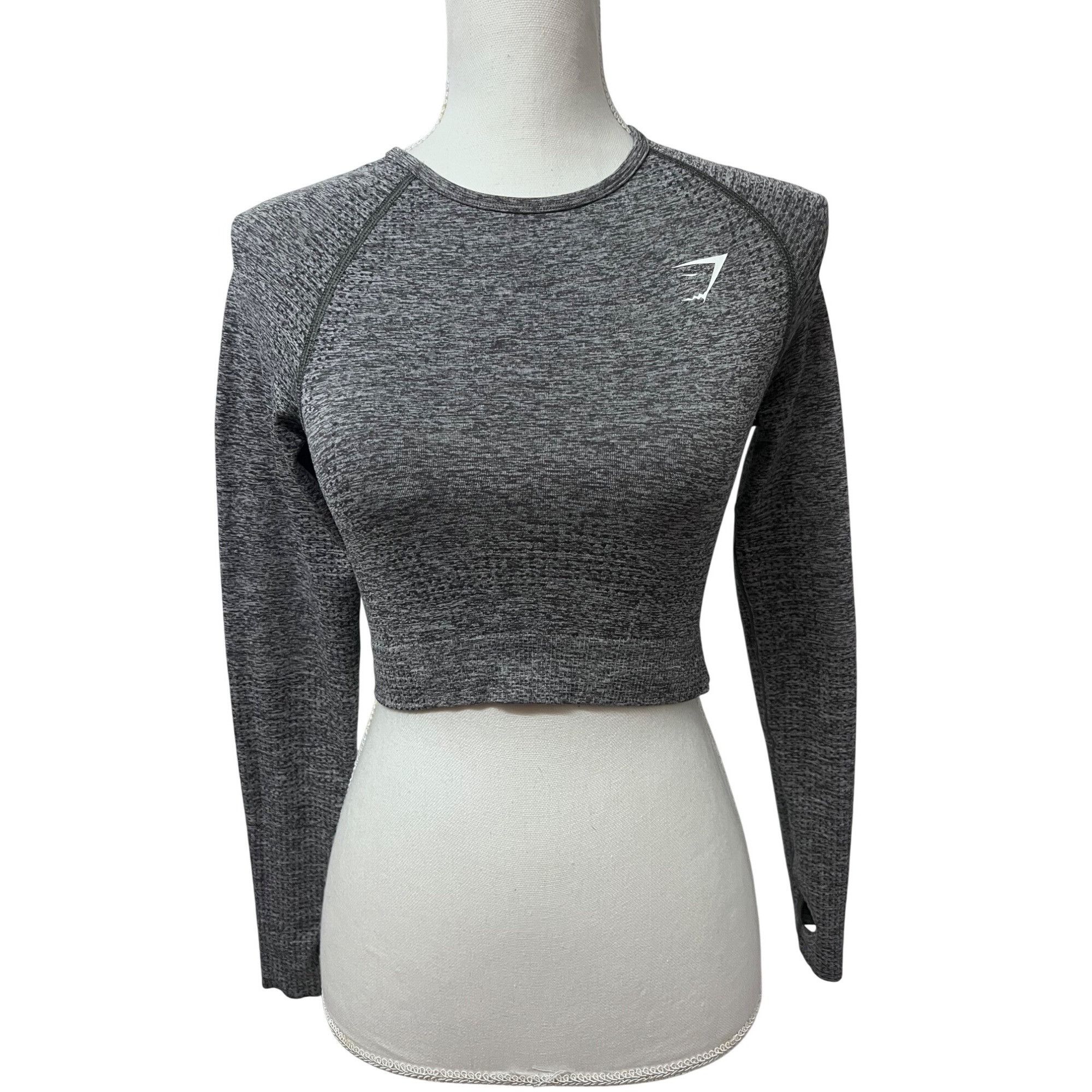 Gymshark Gymshark Vital Seamless 2.0 Gray Marled Long Sleeve Crop Top Size S / US 4 / IT 40 - 1 Thumbnail