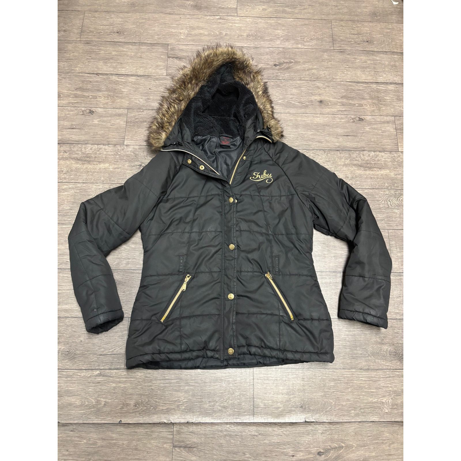 Fubu × Vintage Vintage Fubu Black Puffer Fur Jacket Sz XL Women Size XL / US 12-14 / IT 48-50 - 1 Thumbnail