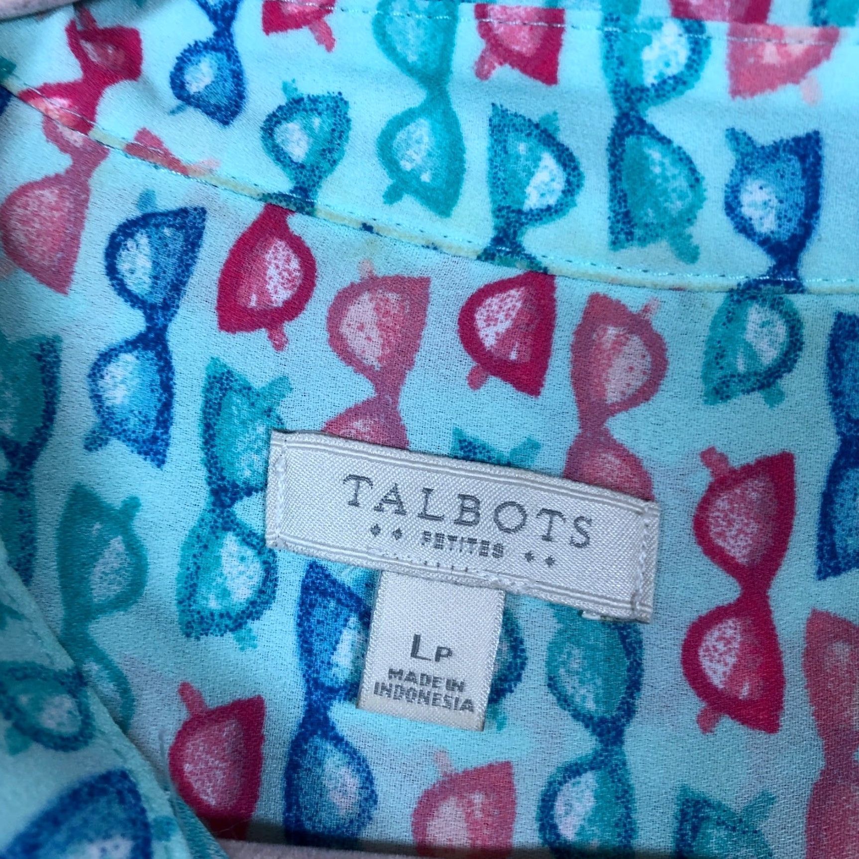 Talbots Talbots Womens Blouse Blue Multi Eye Glasses Pattern Sleeveless Button Down LP Blouse Ladies Medium Short Sleeve? Size L / US 10 / IT 46 - 6 Thumbnail
