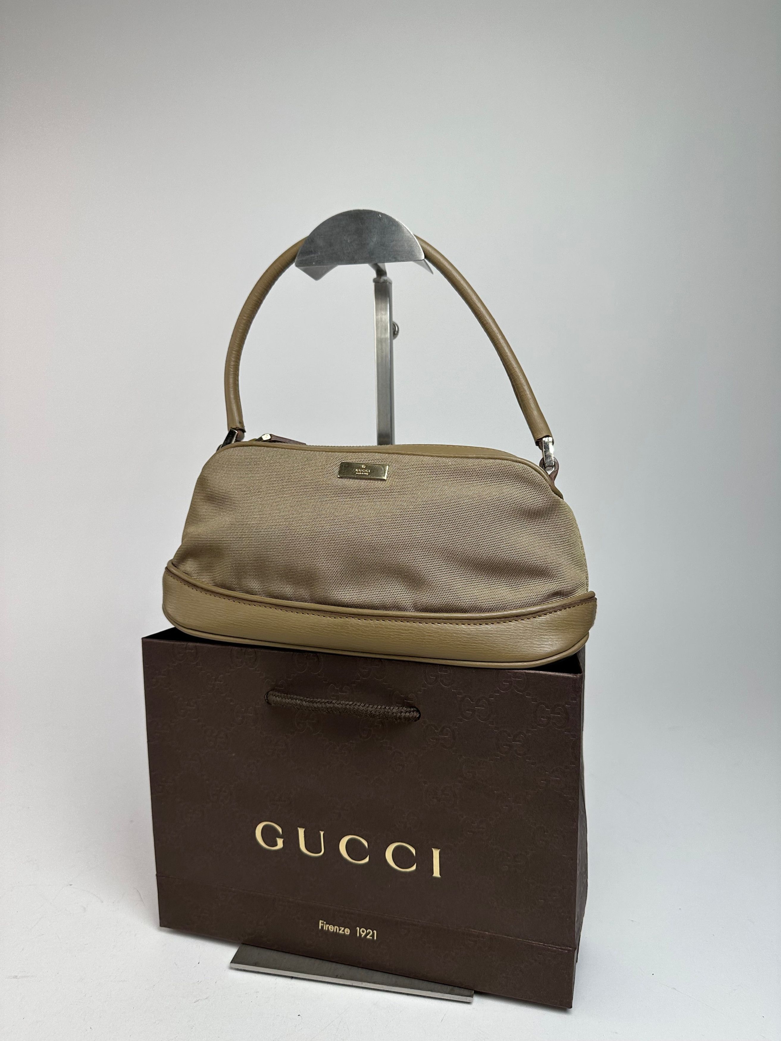 Vintage Canvas Leather Mini Bag Grey Brown