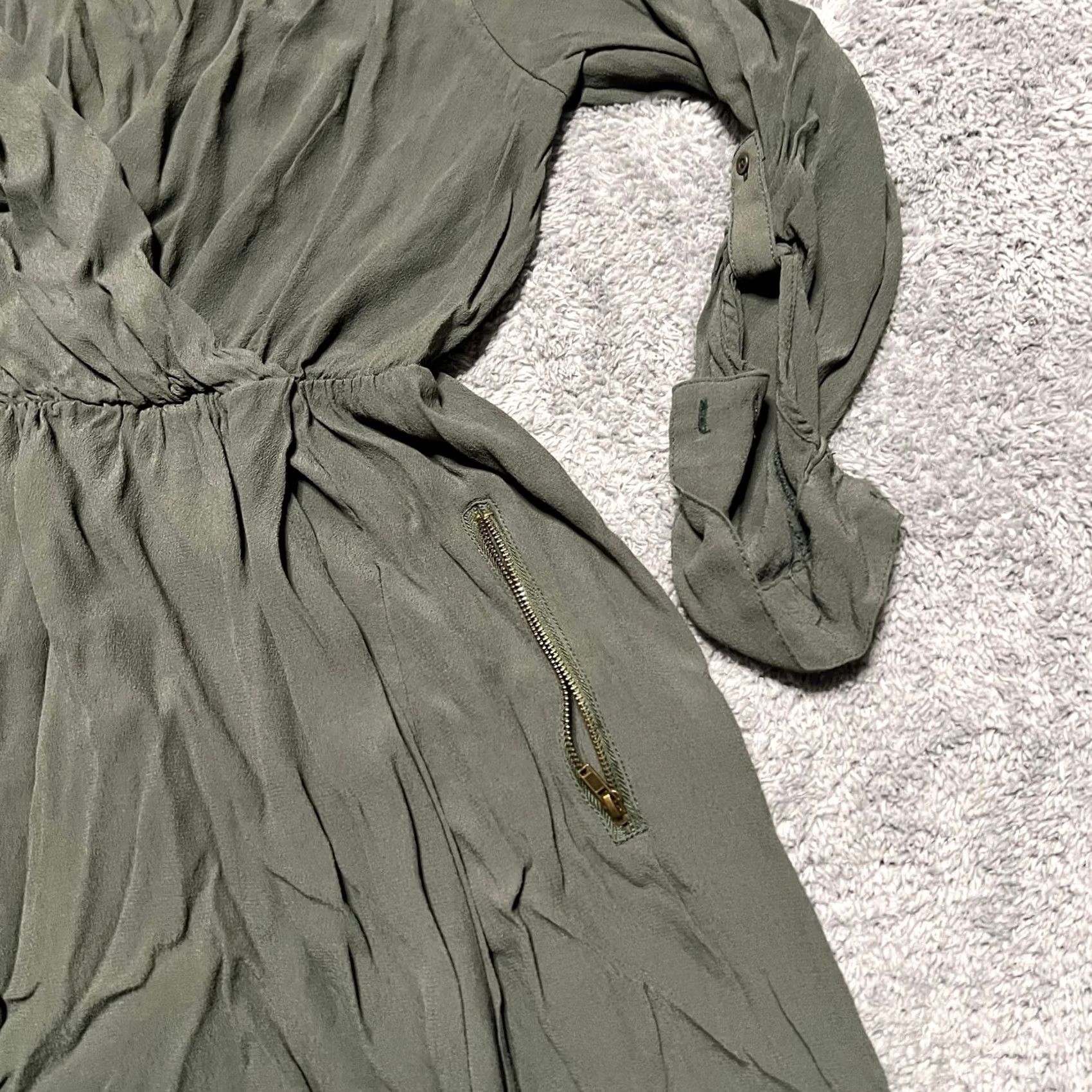 Anthropologie MAEVE Anthropologie Dress Womens Medium Green V Neck Roll Tab Sleeve Fit & Flare Dress knee length Womens M Green MAEVE by Anthropologie Size M / US 6-8 / IT 42-44 - 2 Thumbnail