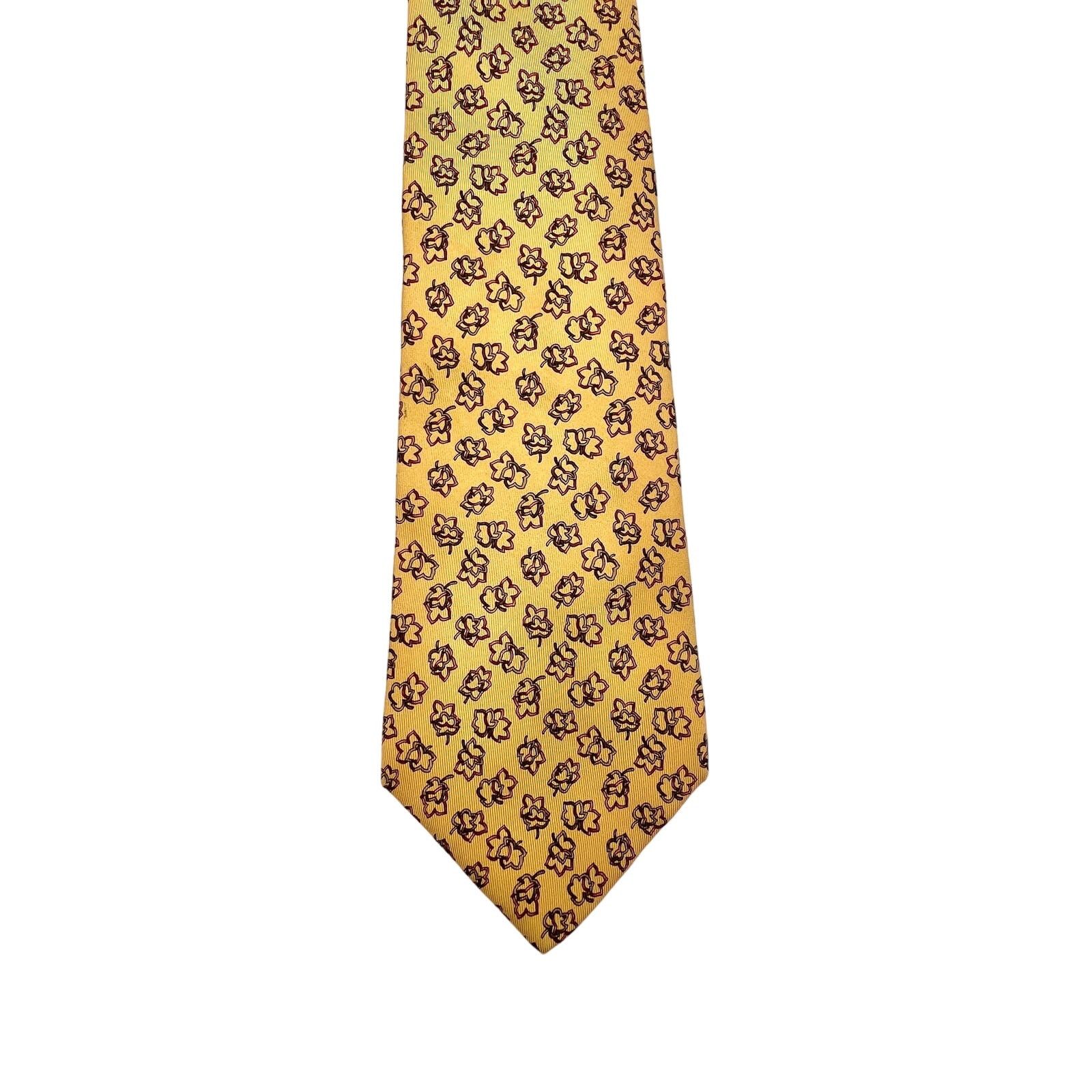Salvatore Ferragamo Salvatore Ferragamo Leaf Print Motif Silk Tie Yellow Size ONE SIZE - 1 Thumbnail