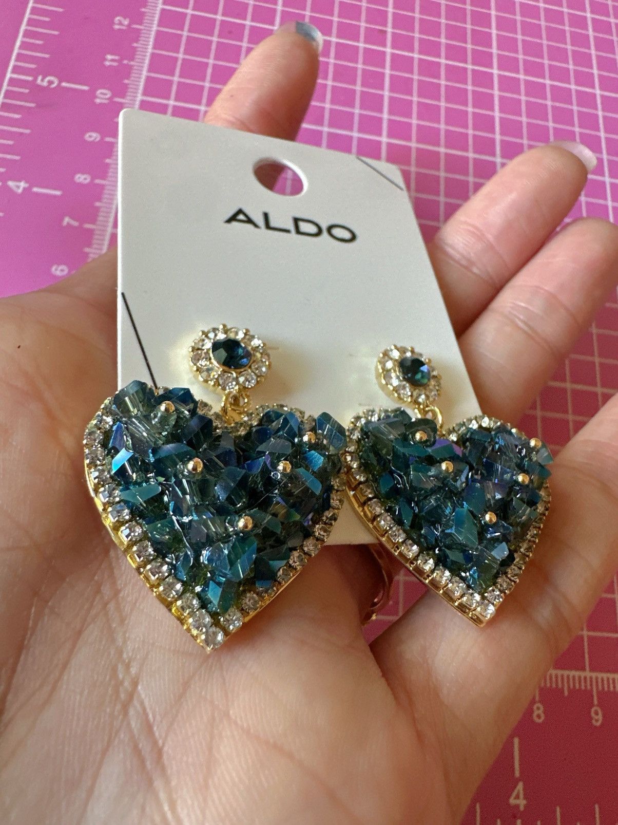 Aldo Aldo earrings crystals piled blue hearts gold tone embroid Size ONE SIZE - 1 Thumbnail