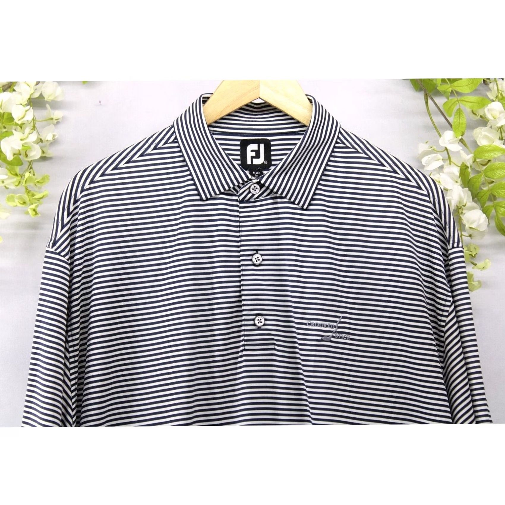 Footjoy FootJoy Polo Shirt Navy White Striped Short Sleeve XL Men Size US XL / EU 56 / 4 - 4 Thumbnail