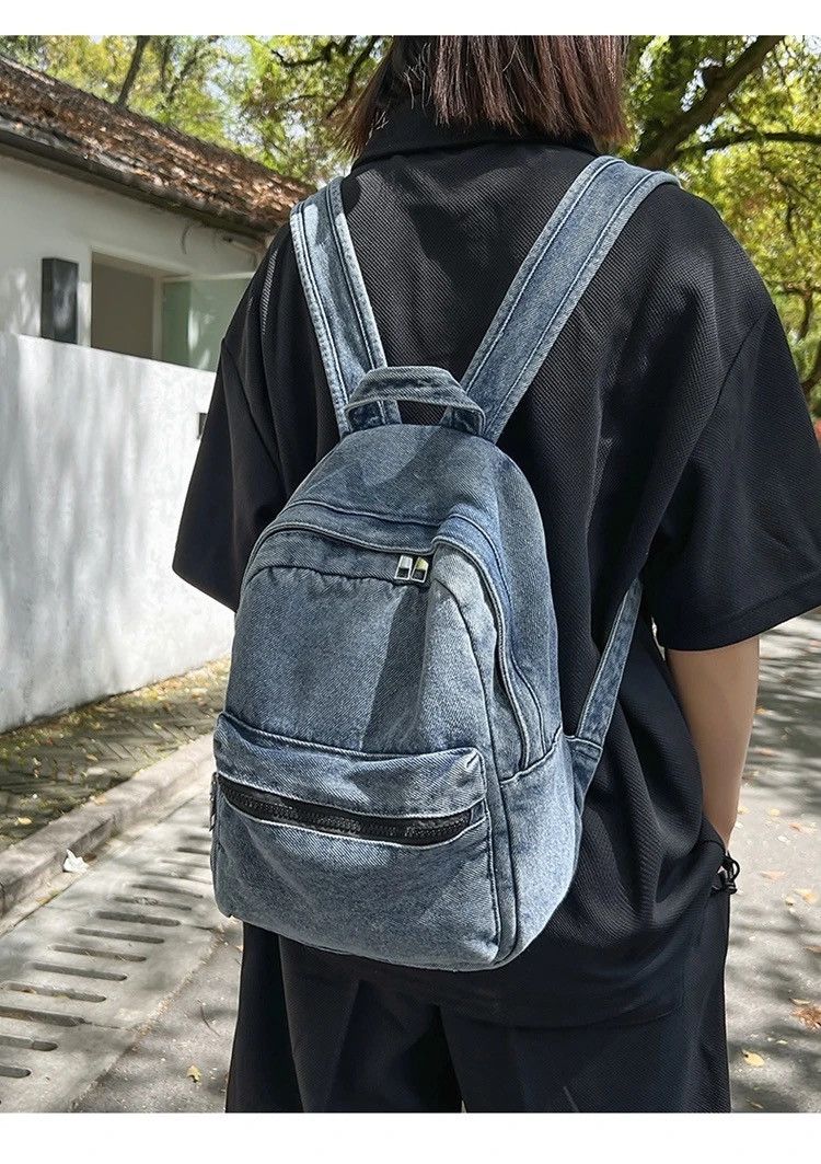 Japanese Brand Sewing Thread Zippered Denim Backpack Size ONE SIZE - 1 Thumbnail
