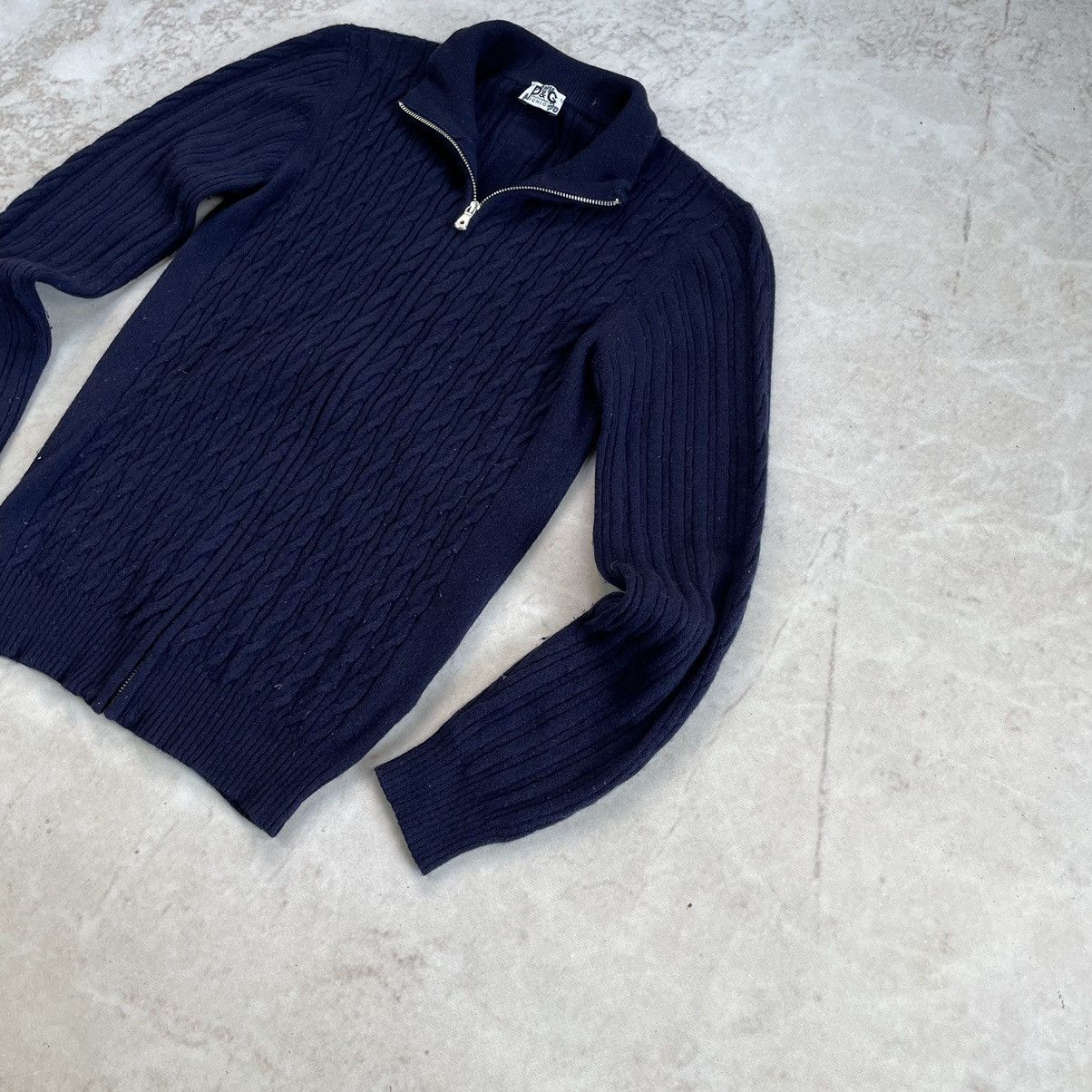 Designer × Dolce & Gabbana Dolce & Gabbana Ribbed Knit Cashmere Navy Zip Sweater Size M / US 6-8 / IT 42-44 - 4 Thumbnail