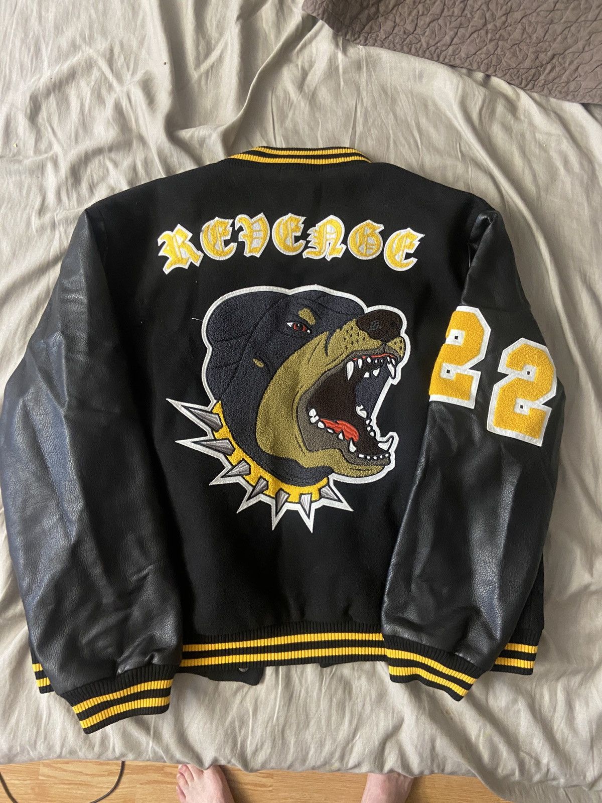 image of Revenge Rottweiler Varsity Jacket in White, Men's (Size XL)