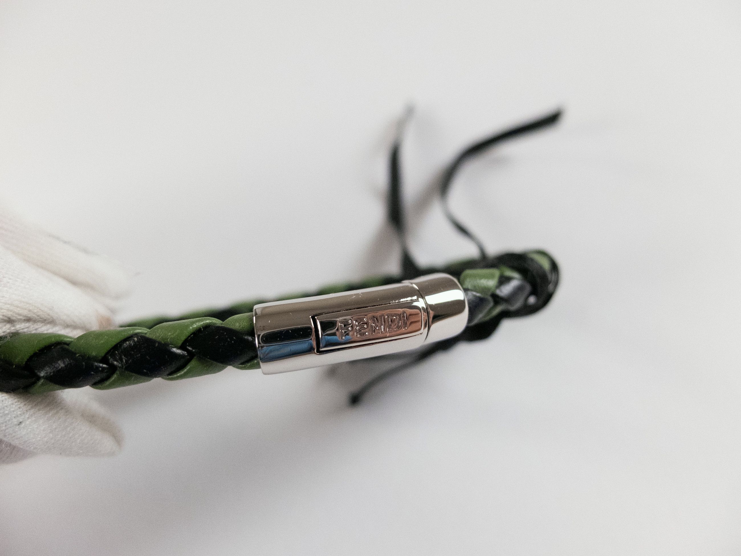 Fendi FENDI green & black woven leather bracelet Medium Size ONE SIZE - 2 Thumbnail