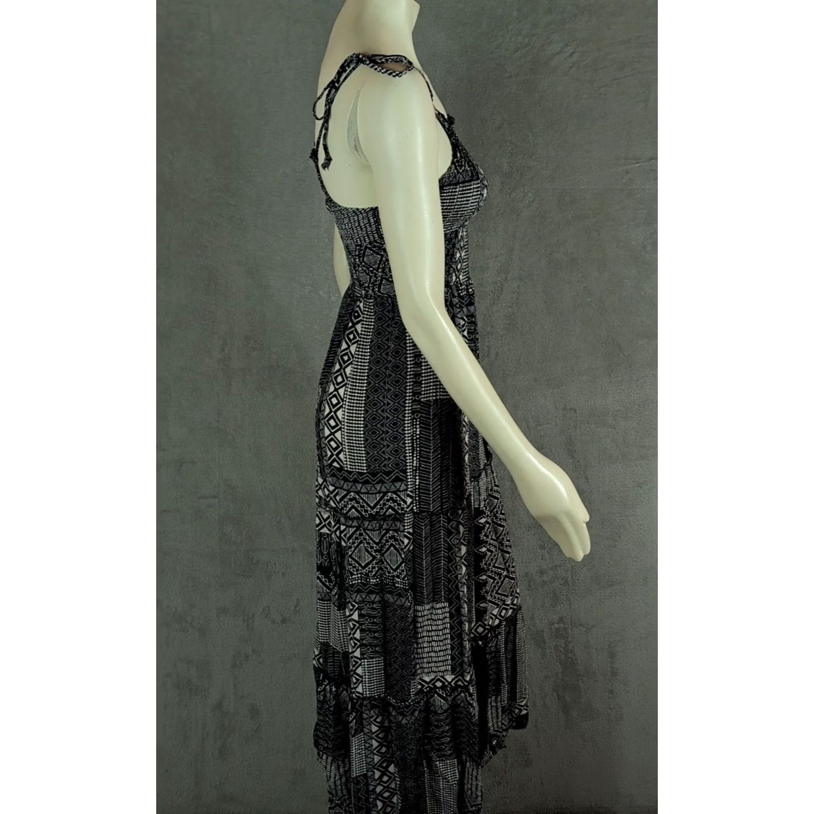 Vintage Wild Fable Maxi Dress Boho Festival Hippie Indie Smocked Patchwork Print Tiered Long sz S Womens Black Size S / US 4 / IT 40 - 5 Thumbnail