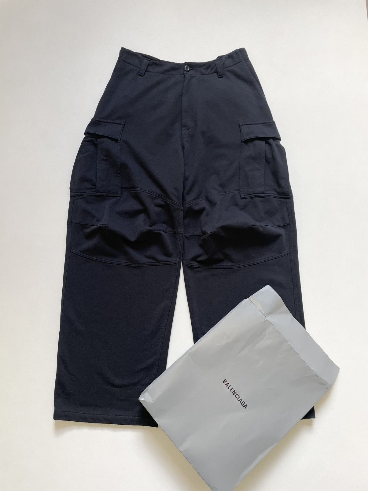 Balenciaga 2022 Wide Leg Black Jersey Cargo Pants Size US 34 / EU 50 - 1 Thumbnail