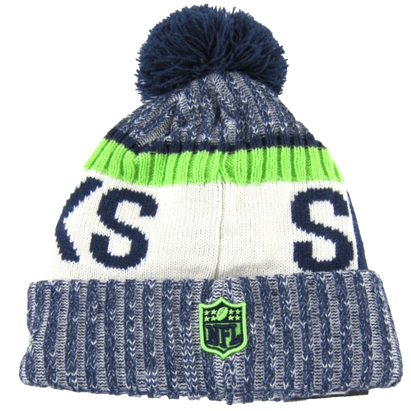 New Era NWT New Era NFL Seattle Seahawks Blue Green Knit Pom Pom Beanie Hat OS Size ONE SIZE - 3 Thumbnail