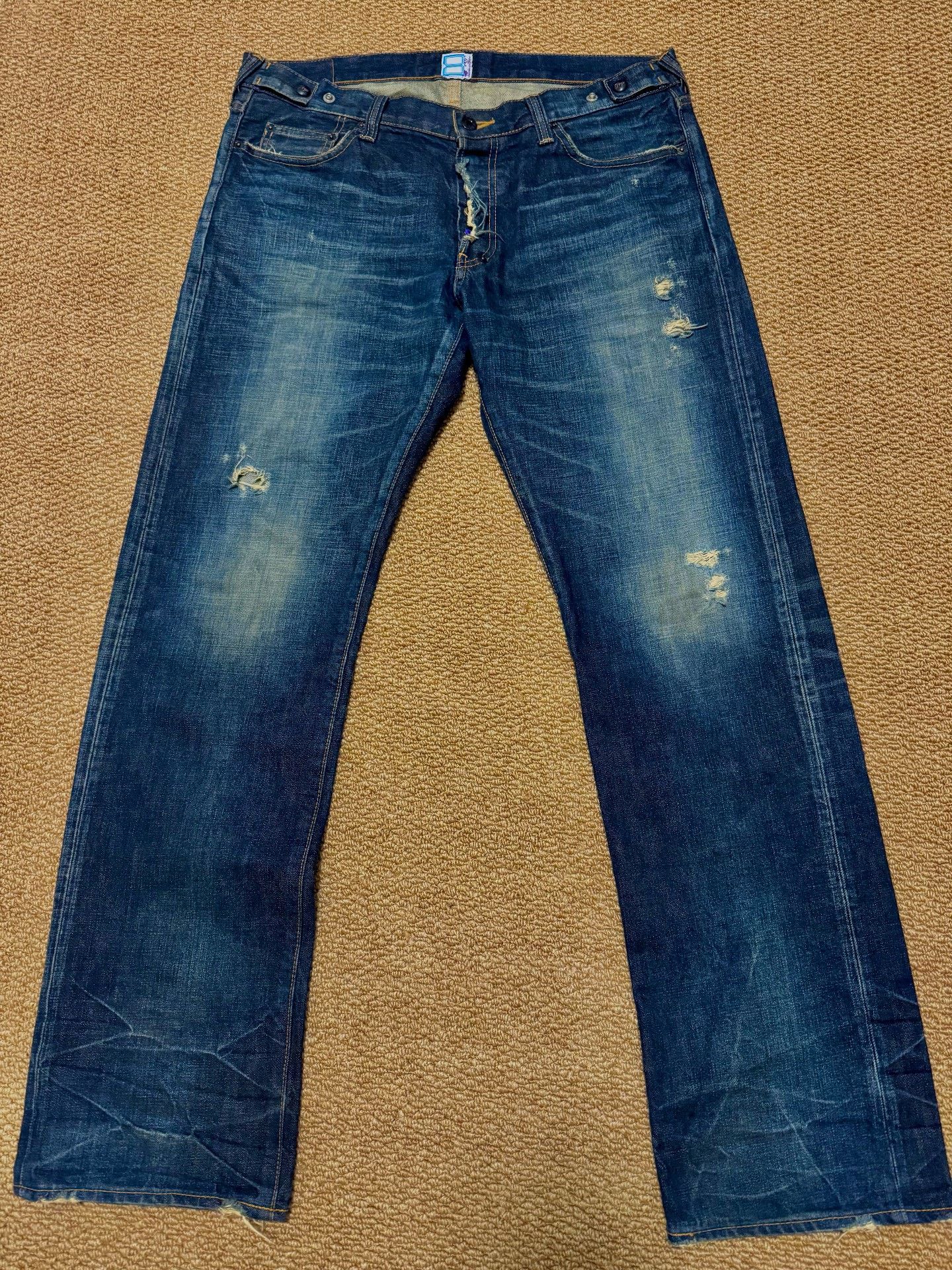 Japanese Brand Blue Distressed Denim Jeans Size US 34 / EU 50 - 1 Thumbnail