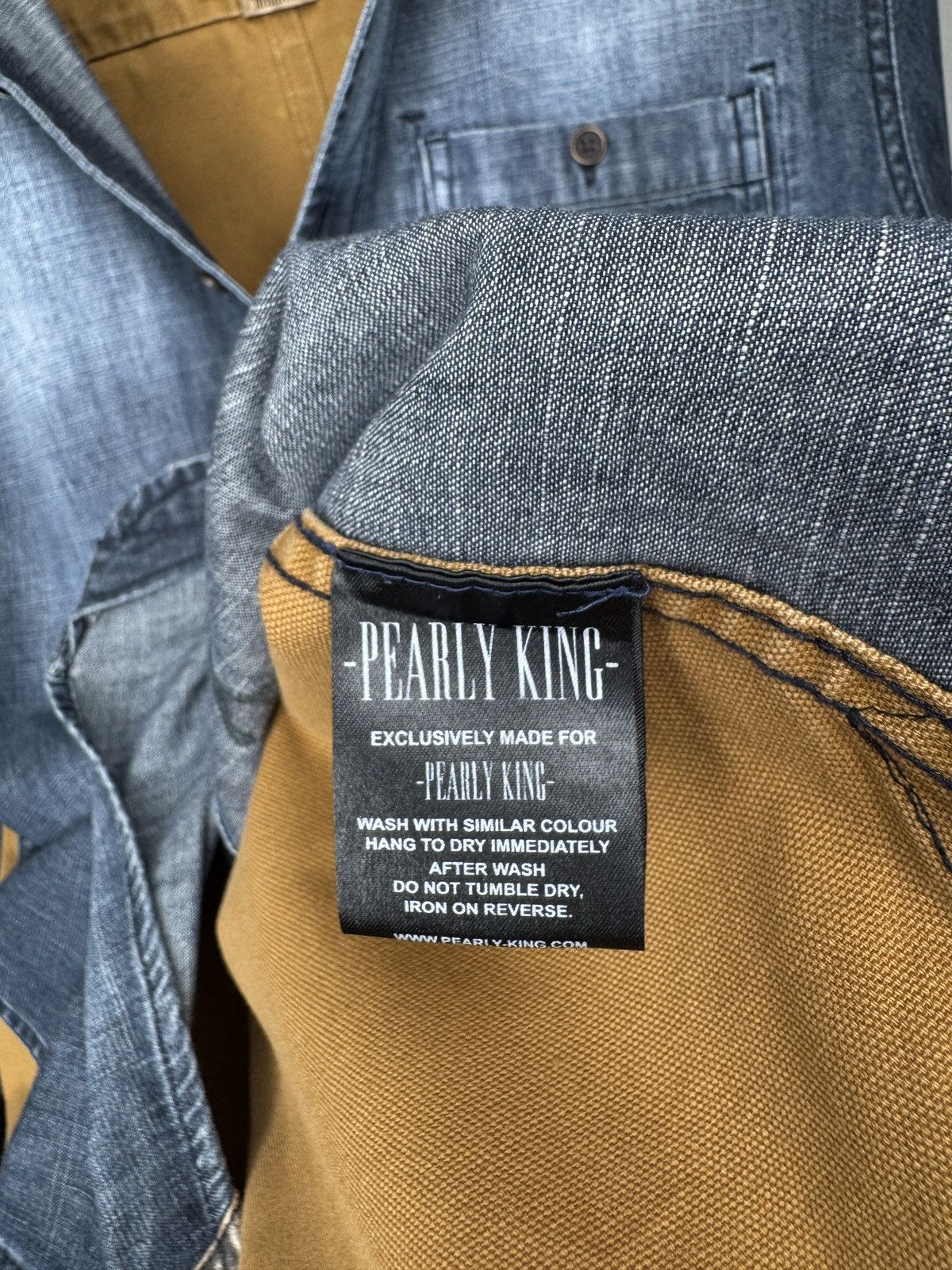 Designer × Japanese Brand Pearly King blue denim brown canvas leather shirt Size US M / EU 48-50 / 2 - 16 Thumbnail