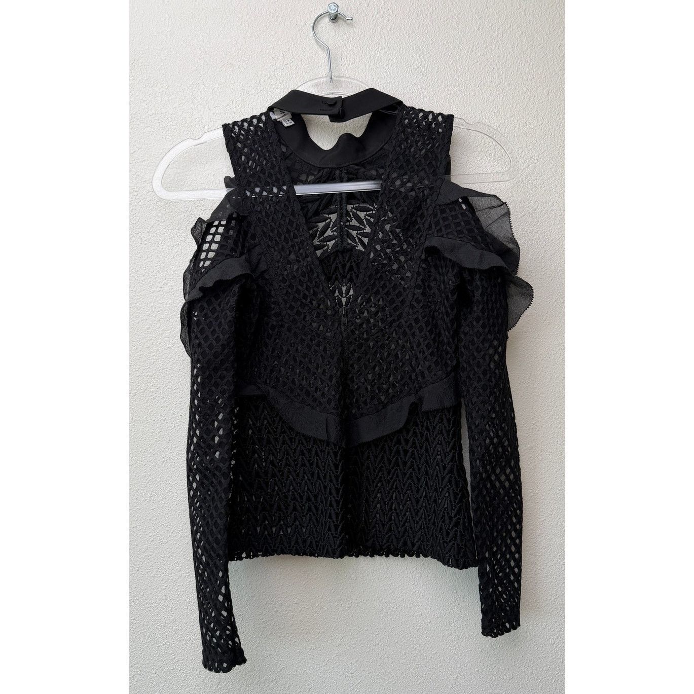 Self-Portrait Self-Portrait Black Purl Knit Cold Shoulder Top US 4 Size S / US 4 / IT 40 - 7 Thumbnail