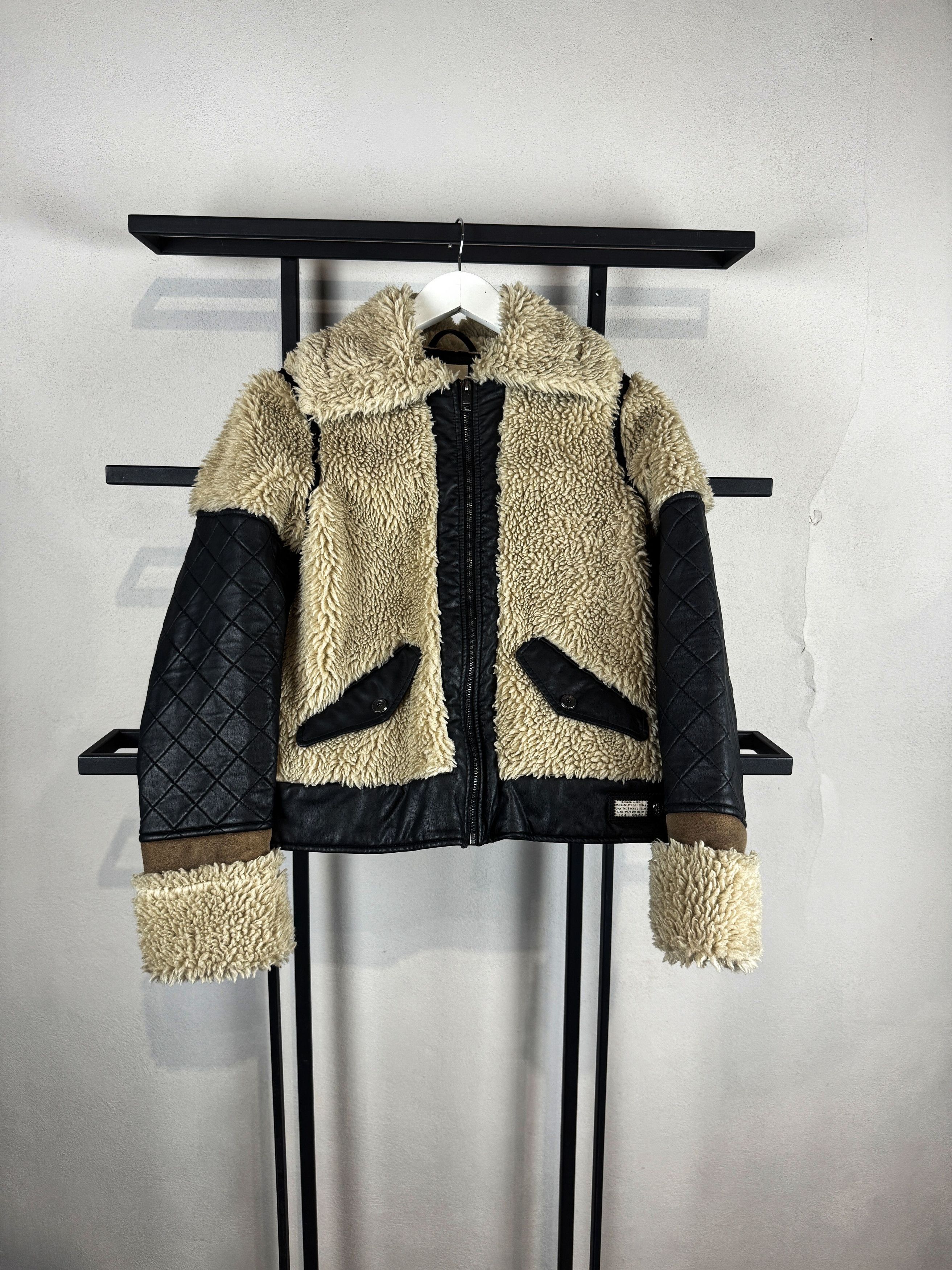 Diesel Y2K Sherpa Jacket Contrast Leather Trim Grunge Streetwear Size XS / US 0-2 / IT 36-38 - 3 Thumbnail