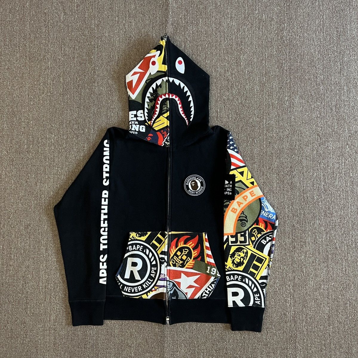 Bape patched shark full zip hoodie hotsell