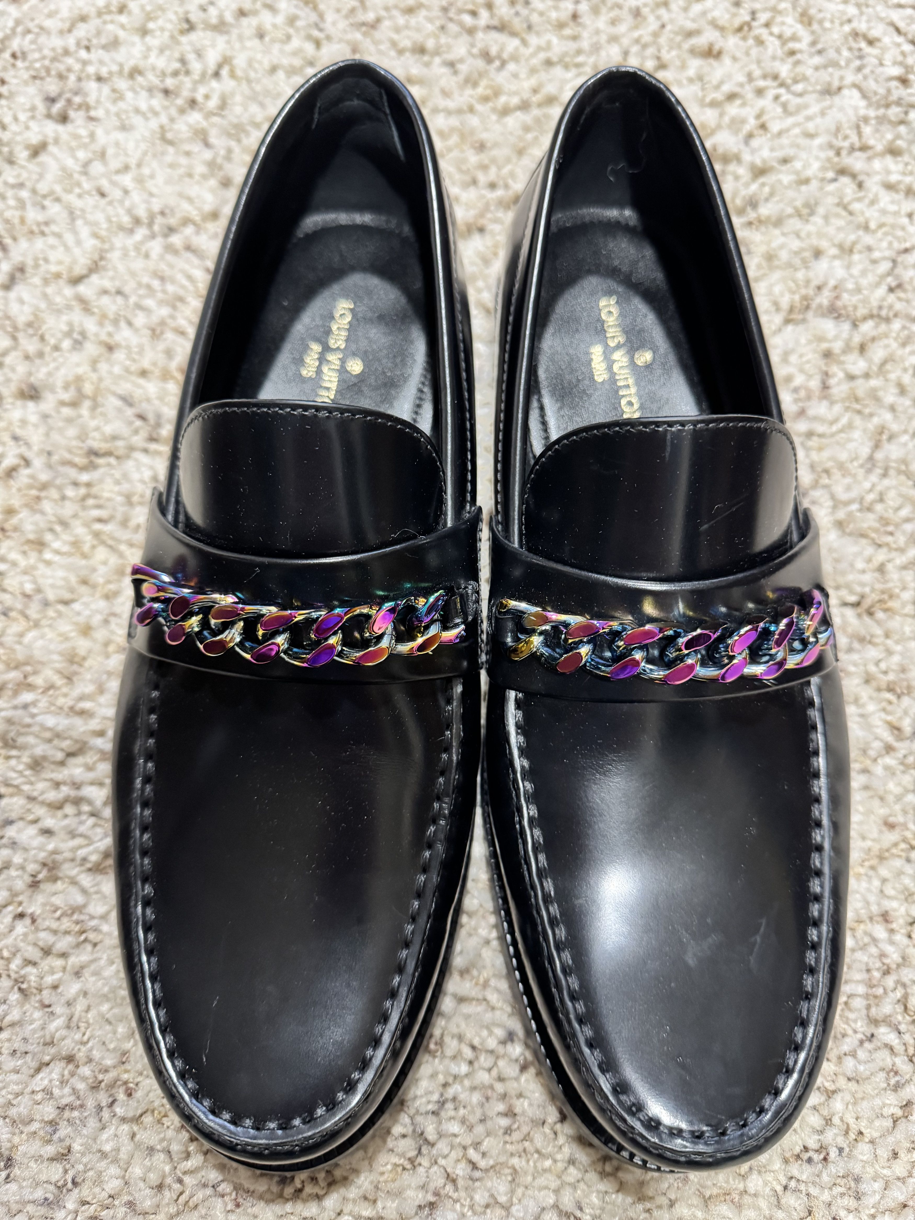 Louis Vuitton Black Glazed Leather Chain LV Loafers Size US 6 / EU 39 - 8 Thumbnail
