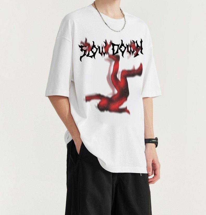 image of Tee Slow Down Graphic White T Shirt, Men's (Size Large)