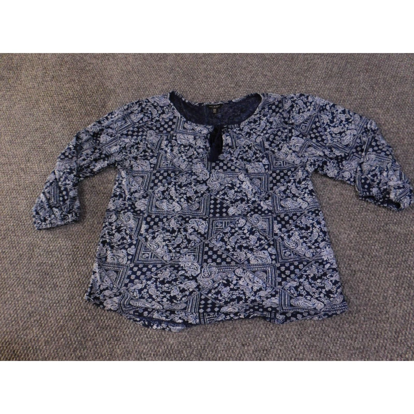 Lucky Brand Lucky Brand Blouse Womens M Blue Paisley Boho Peasant Top Shirt Casual Womens M Blue Paisley Peasant Top Size M / US 6-8 / IT 42-44 - 2 Thumbnail