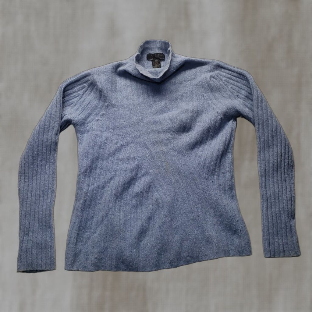 Express EXPRESS Sweater Shirt Solid Blue Turtleneck 45% Merino Wool Adult M Womens Slim Pullover Boys Girls 45% Merino Wool Size M / US 6-8 / IT 42-44 - 1 Thumbnail