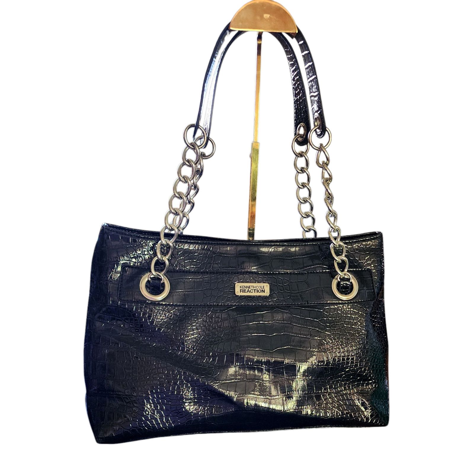Kenneth Cole Kenneth Cole black faux leather croc embossed tote bag Size ONE SIZE - 1 Thumbnail
