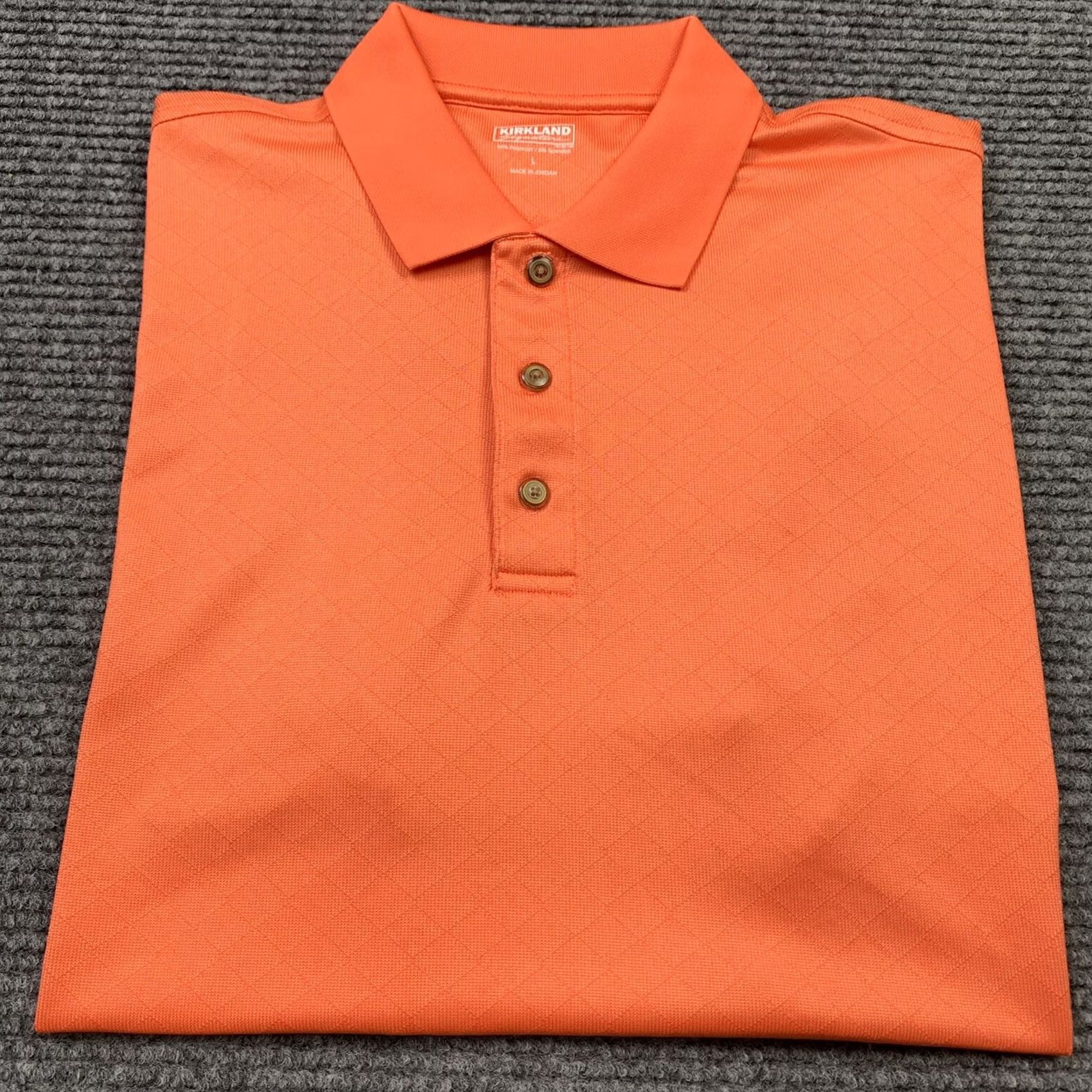 Vintage Kirkland Signature Mens L Orange Diamond Design Performance Polo Shirt Size US L / EU 52-54 / 3 - 7 Thumbnail