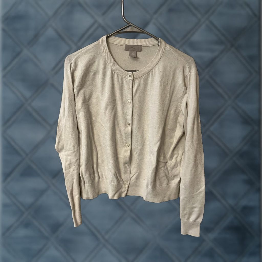 H&M H&M Sweater Women XL White Cardigan Button Cotton Modal Solid Womens Size XL / US 12-14 / IT 48-50 - 1 Thumbnail
