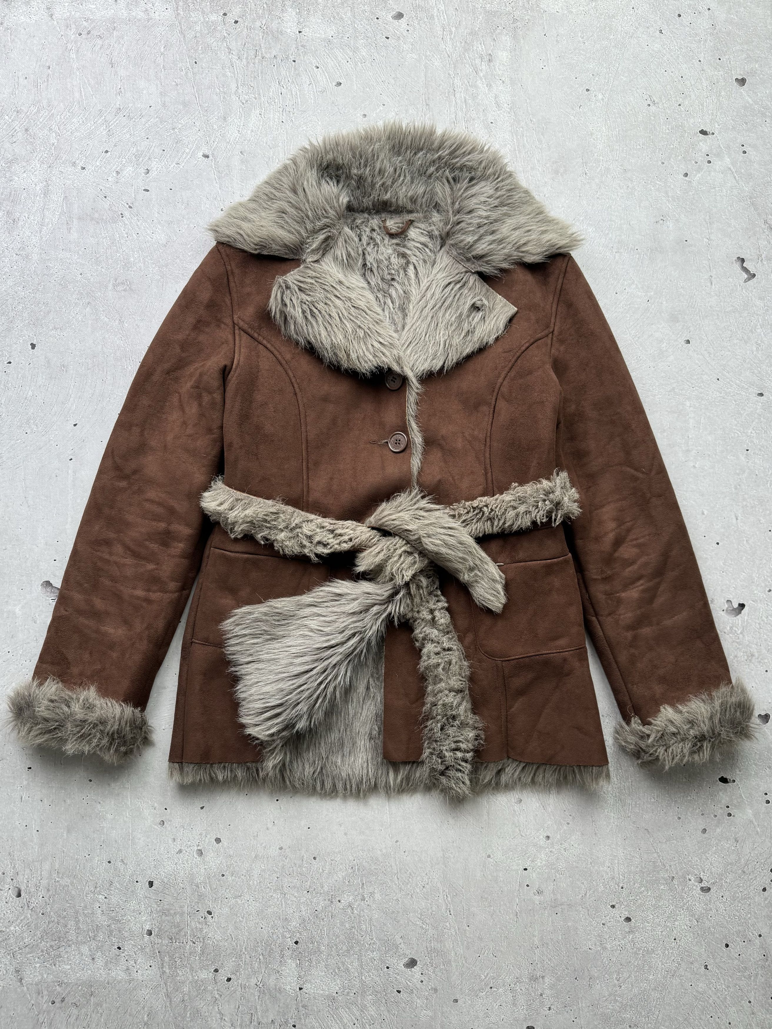 Vintage Amazing Faux Fur Coat With Belt