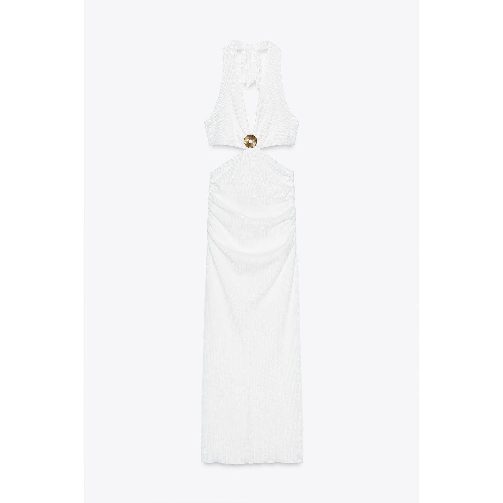 zara white open back dress BEADED HALTER MAXI DRESS Mixed-fabric open-back dress - Women