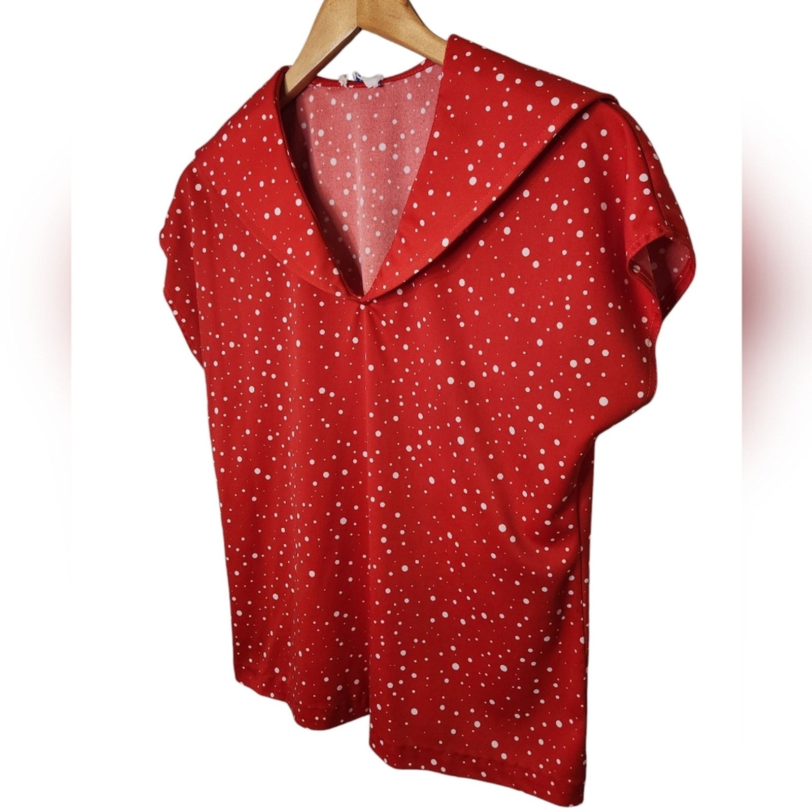 Vintage Vintage Retro red and white dot wide collar top Medium Size M / US 6-8 / IT 42-44 - 4 Thumbnail
