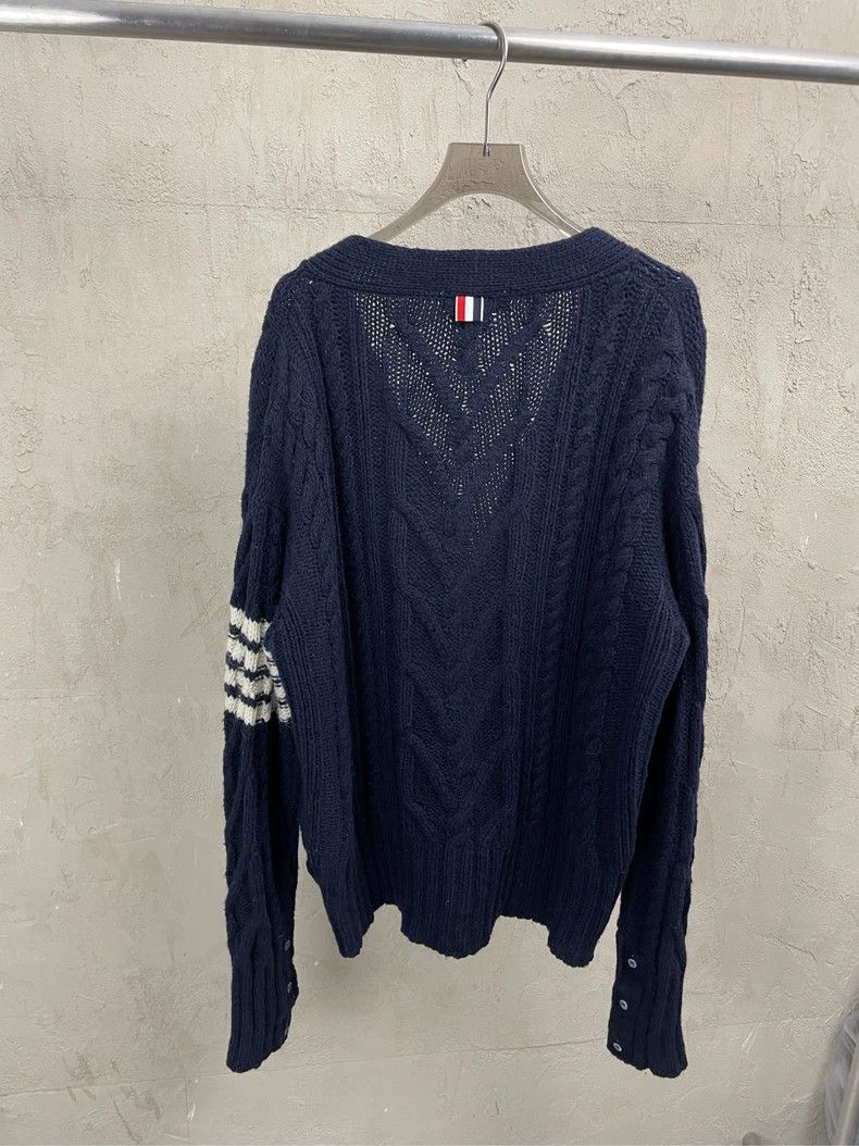 Thom Browne Thom browne Dark blue four-striped thick wool cardigan jac Size US XL / EU 56 / 4 - 2 Thumbnail