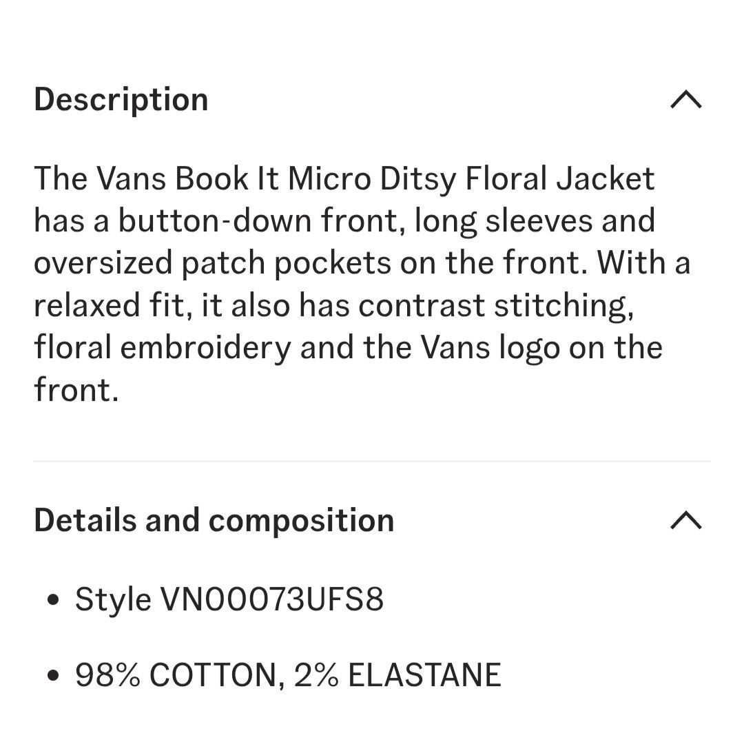 Vans VANS Book It Micro Embroidered Ditsy Floral Jacket sz XS Size XS / US 0-2 / IT 36-38 - 2 Thumbnail