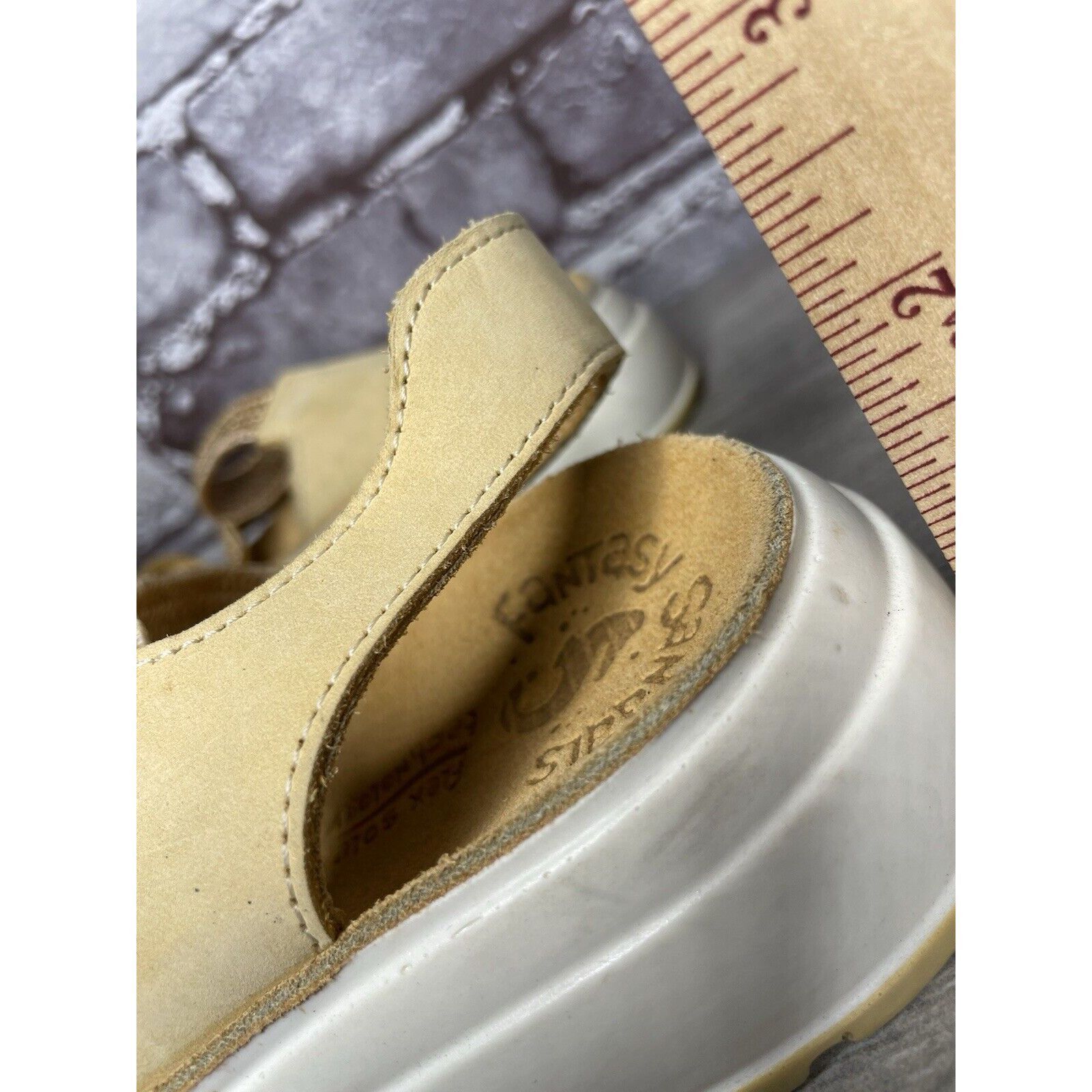 Other Fantasy Sandals Tan Nubuck Fabric Cross Strap Wedge Flex Sol Size US 8.5 / IT 38.5 - 10 Thumbnail