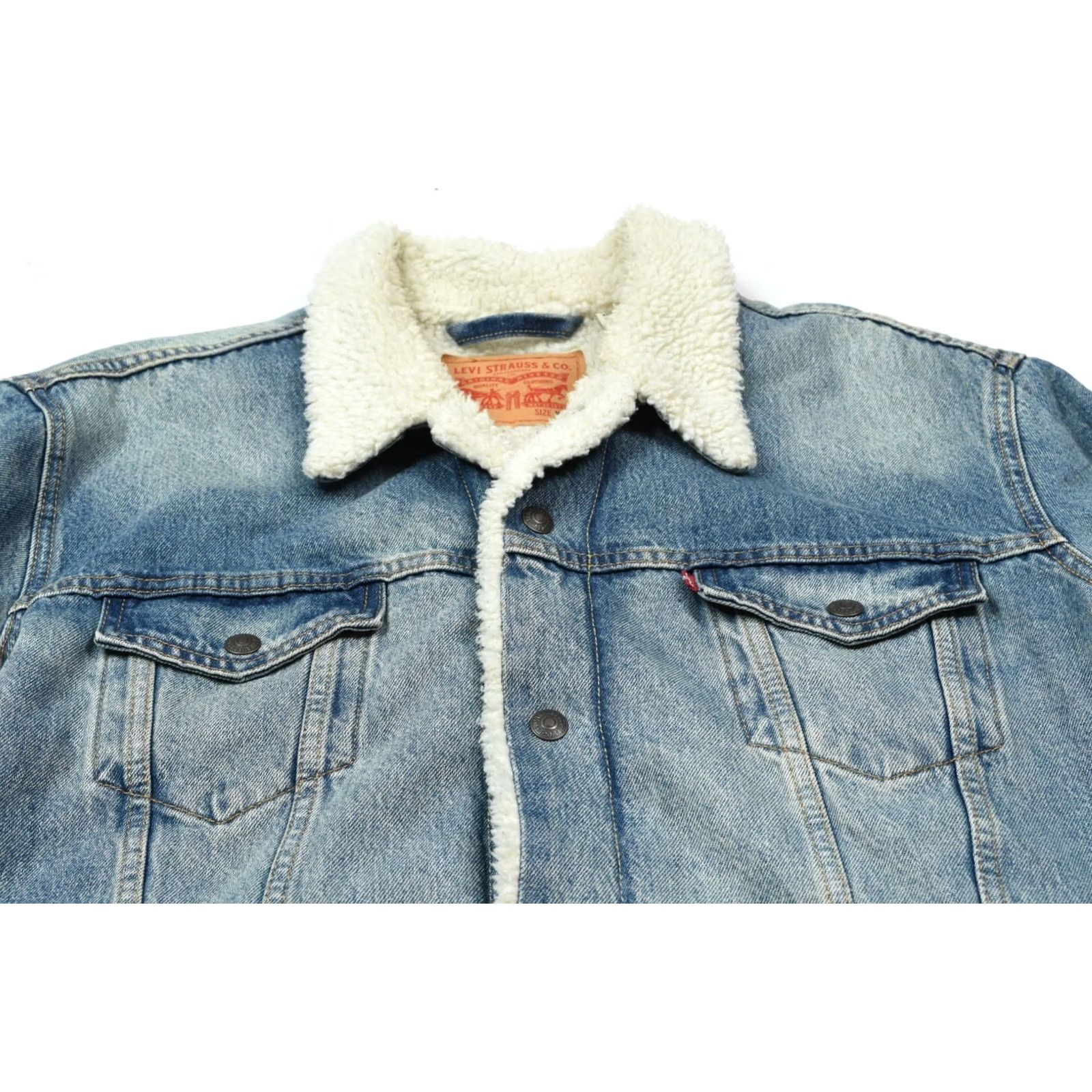 Levi's VINTAGE Levi's Trucker Jacket Denim Blue Lined Sherpa 2XL Men Long Sleeve Snap Front Bomber Jacket Mens Size US XXL / EU 58 / 5 - 3 Thumbnail