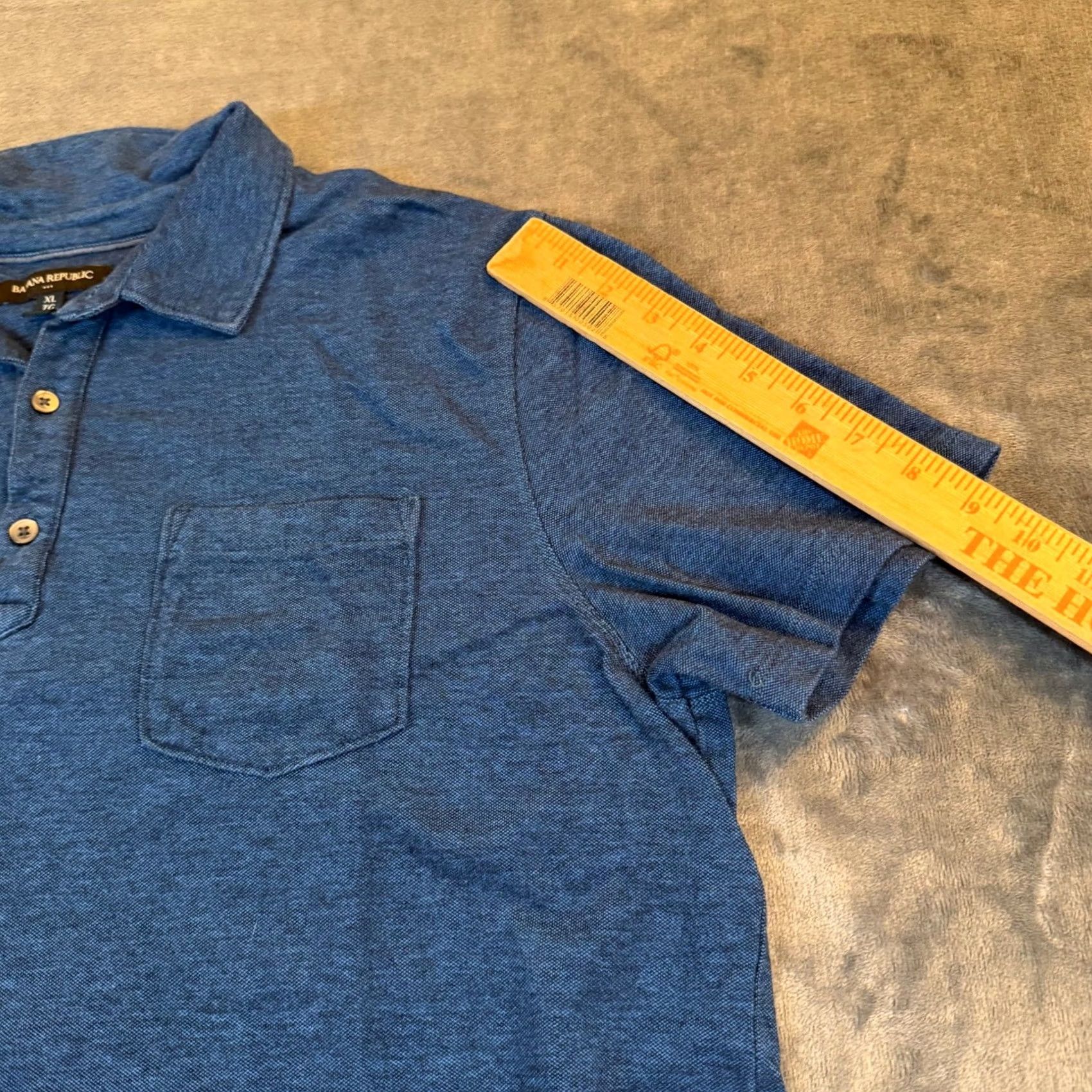Banana Republic Banana Republic Polo Shirt Blue Heathered Cotton Short Sleeve with Pocket XL Mens Buttoned Chest Pocket Casual Business Shirts Size US XL / EU 56 / 4 - 7 Thumbnail
