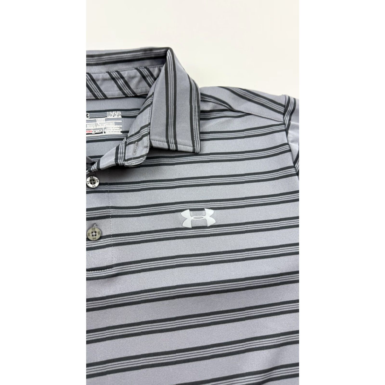 Under Armour Under Armour Polo Shirt Mens L Gray Striped HeatGear Golf Athletic Loose Fit Size US L / EU 52-54 / 3 - 2 Thumbnail