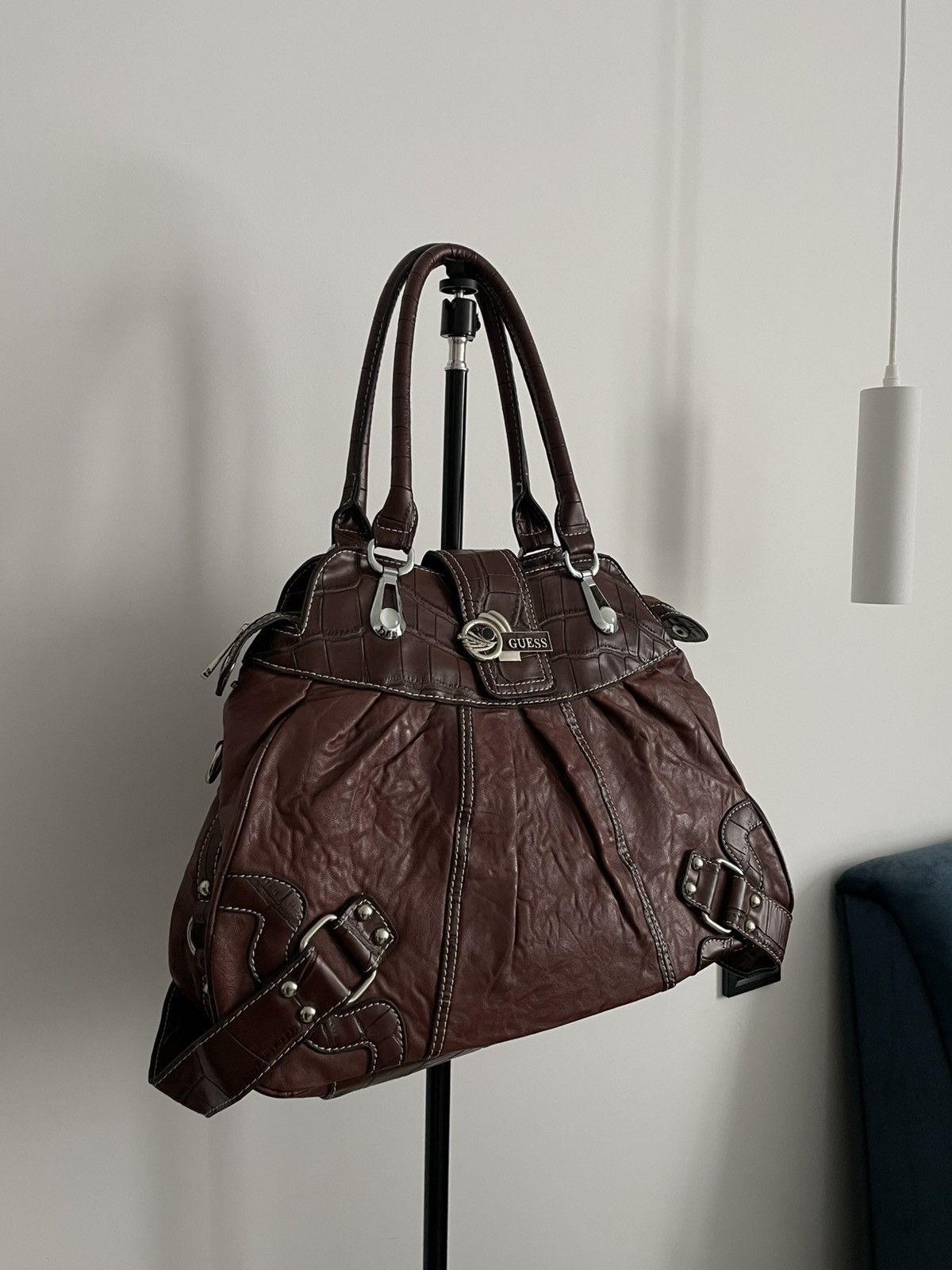 Vintage Y2K Guess 00’s Brown Leather Handle Bag Brown RARE