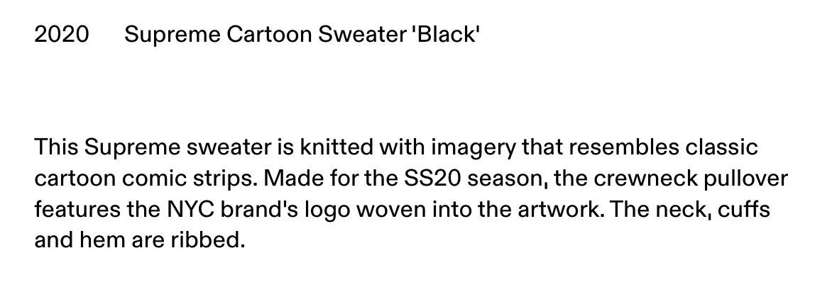 Supreme 2020 Supreme Cartoon Sweater 'Black' Size US M / EU 48-50 / 2 - 4 Thumbnail