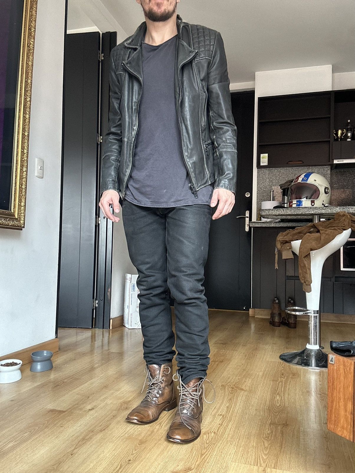 Allsaints All Saints Gray quilted Cargo biker moto leather Jacket XS Size US XS / EU 42 / 0 - 2 Thumbnail